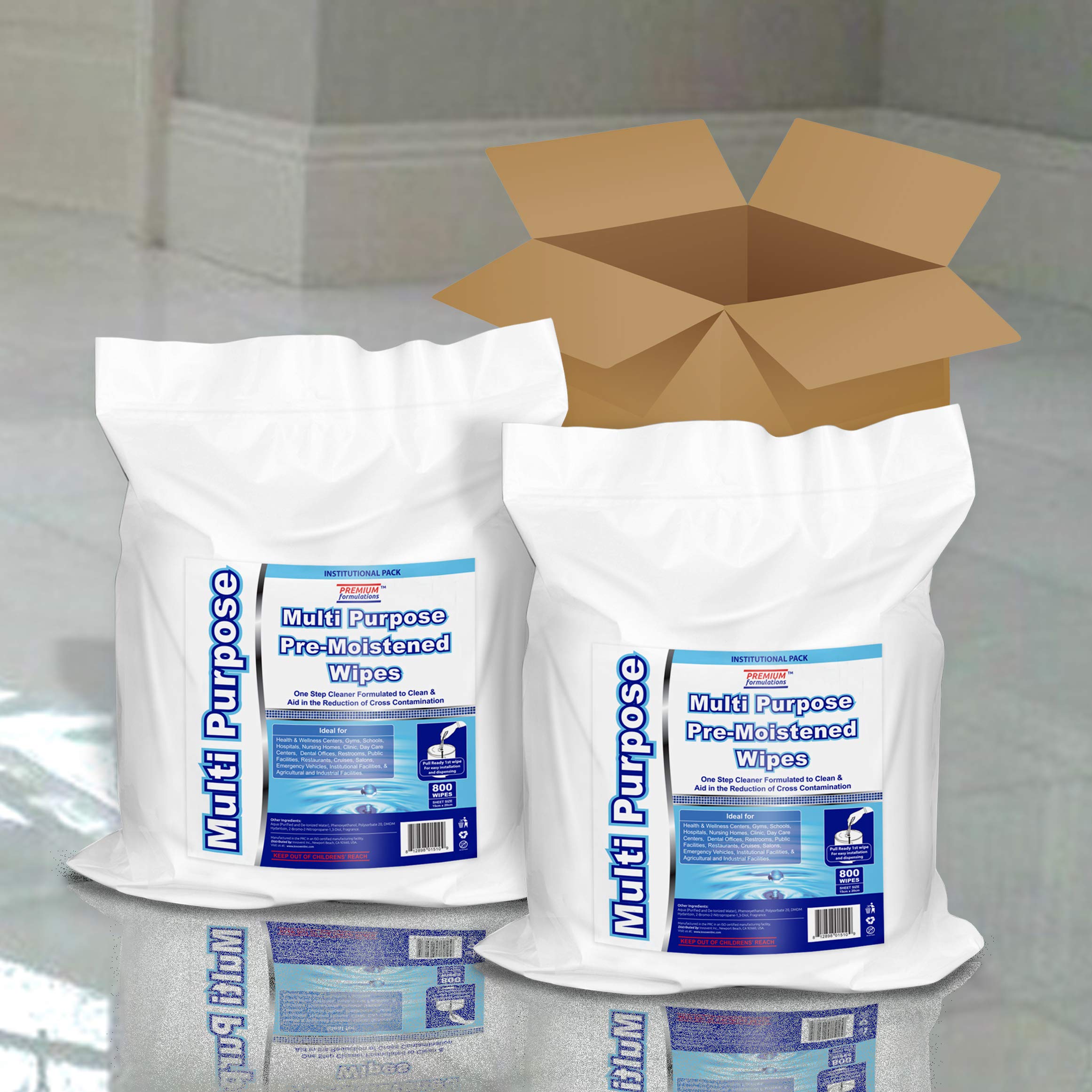 **1600-Count Wet Wipes Combo Pack - 2 x 800 Refill Bags with Wall-Mount Upward Pull Dispenser - Ideal for Public Restrooms, Offices, and High-Traffic Areas**