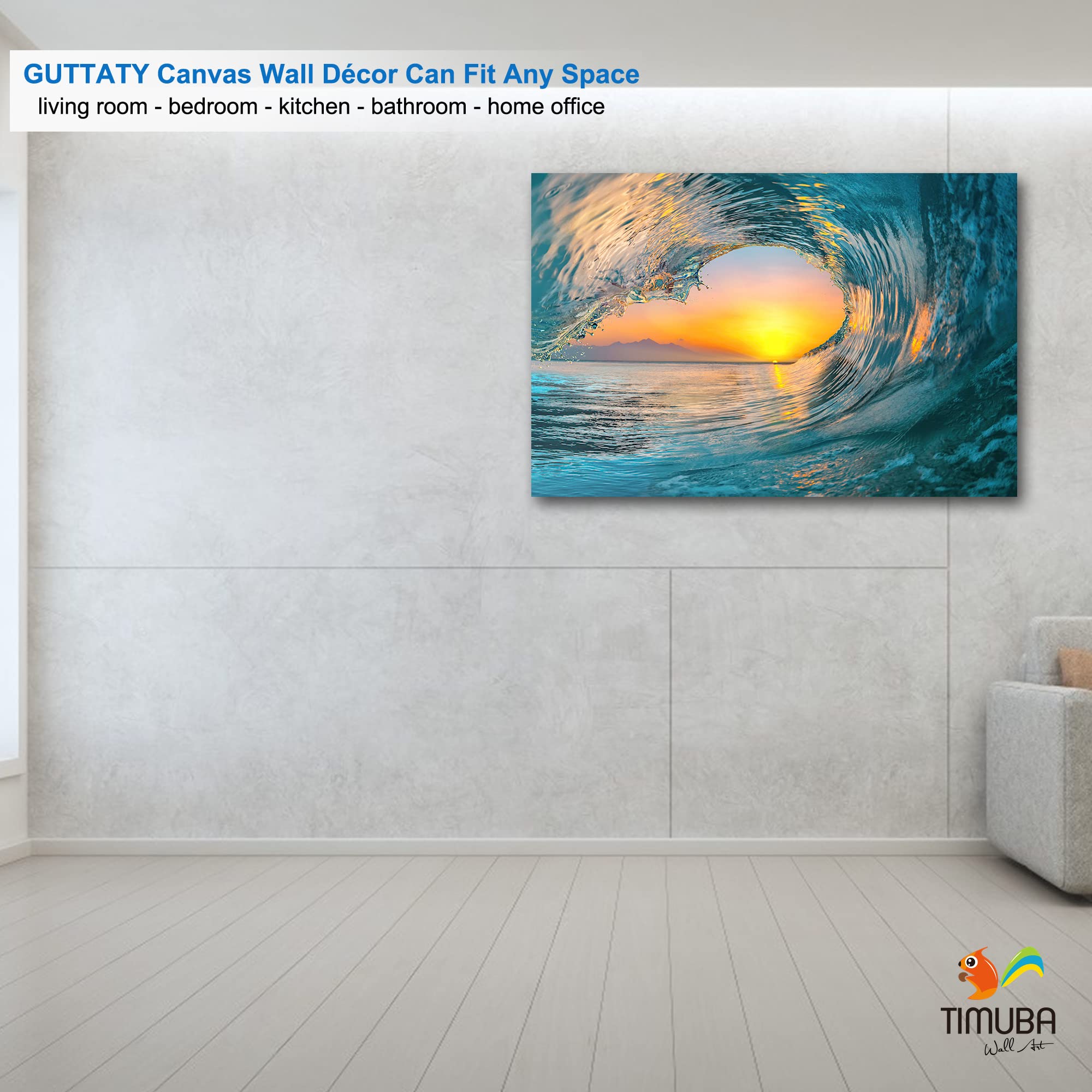 Ocean Wave Canvas Wall Art - 32x48 Inches Beach Themed Bathroom Decor, Coastal Living Room & Bedroom Pictures | Perfect for Nautical Home Decor, Vacation House Style & Seaside Interior Design
