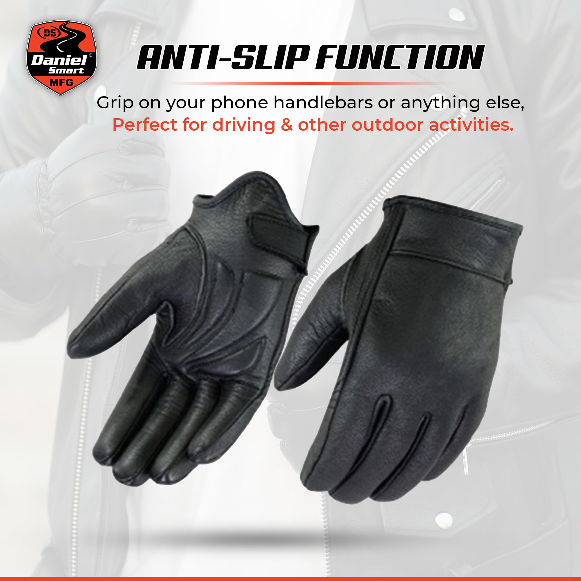 Premium Men's Aniline Goat Leather Motorcycle Gloves with Wrist Strap & Reinforced Palm - Daniel Smart Winter Riding Gloves for Bikers & Outdoor Enthusiasts - Perfect for Motorcycling, Cycling, and Cold Weather Activities