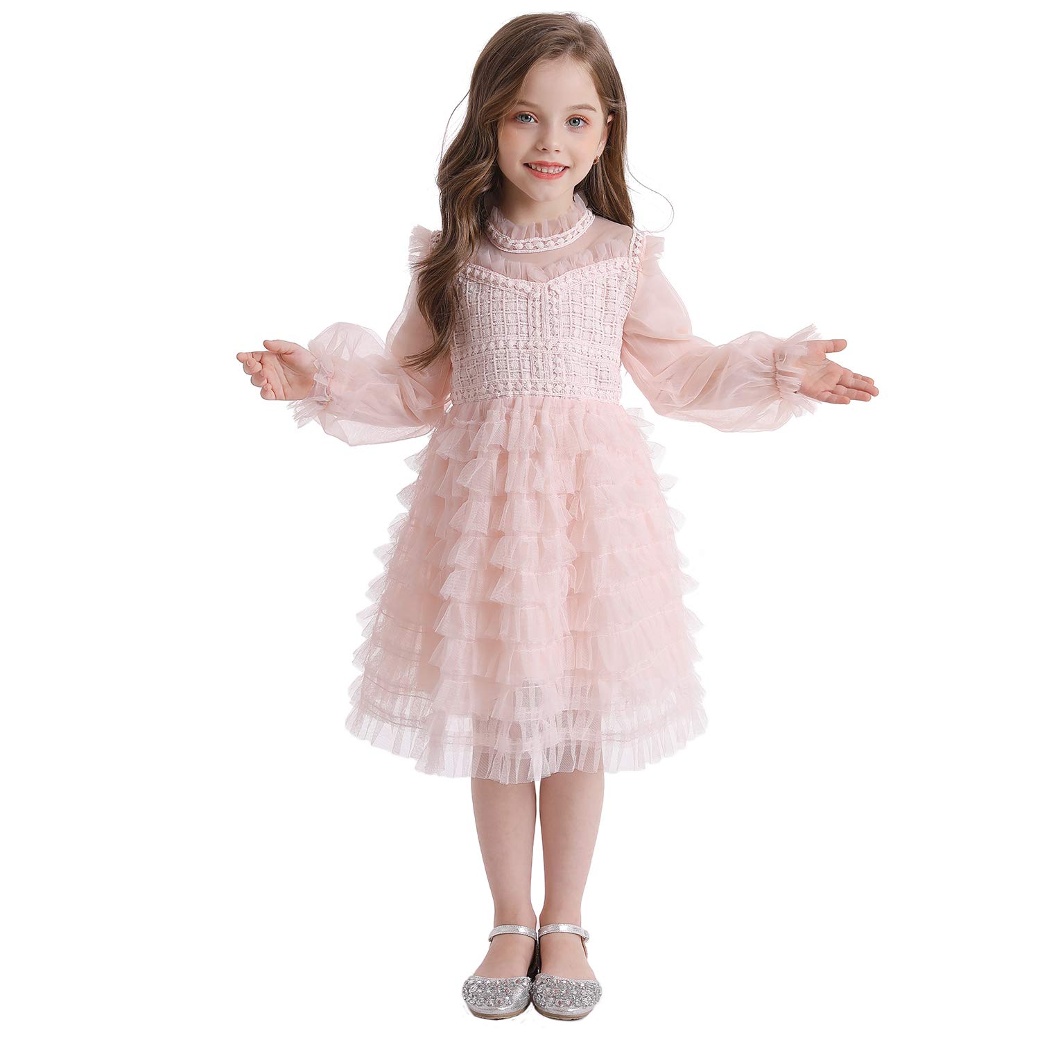 NNJXD Girls Lace Princess Dress - Vintage Floral Tulle Party Gown for Flower Girls, Pageant, Summer Weddings & Special Occasions | Perfect for Birthday Parties, Photoshoots & Formal Events