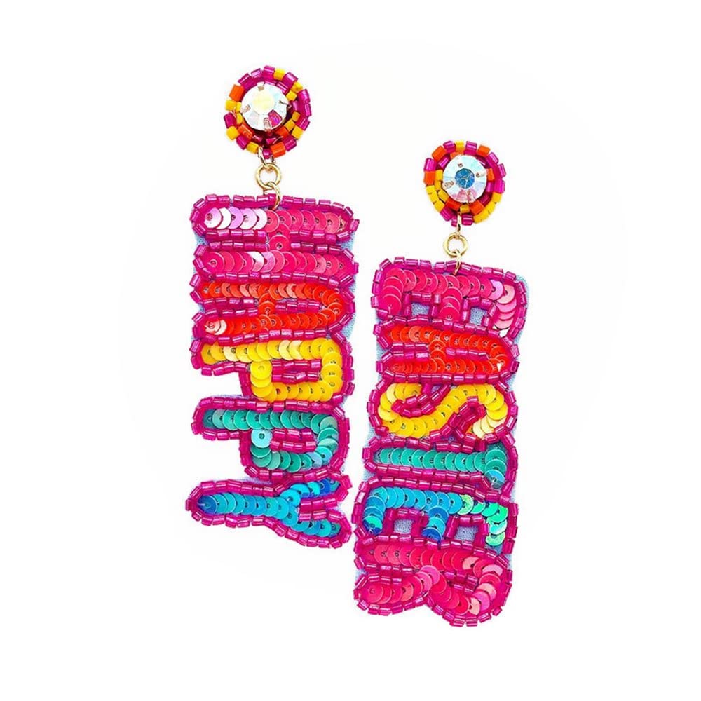 Easter Earrings for Women - Large Seed Beaded Sequin Dangle Earrings with Happy Easter Message - Perfect for Easter Party, Church Service & Spring Festival Celebration