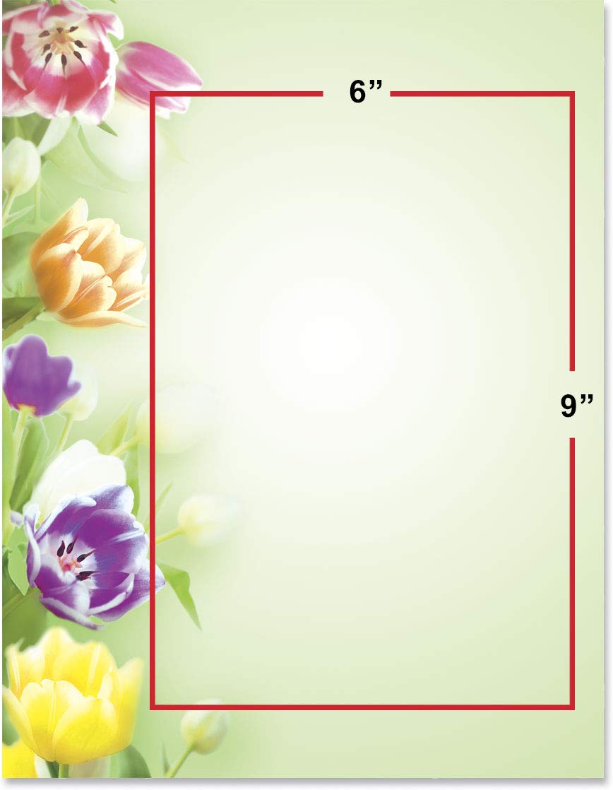 Premium Tulip-Themed Spring Stationery Set - 100 Sheets Elegant Border Paper & Letterhead (8.5 x 11) for Invitations, Wedding Stationery & Home Office Decor | Floral Printer Paper for DIY Crafts & Professional Correspondence