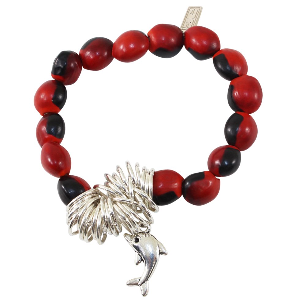 Stylish Silver Charm Stretchy Adjustable Bracelet for Women - Symbol of Power, Energy & Happiness with Meaningful Good Luck Huayruro Seed Beads - Perfect Gift for Mom, Daughter, Sister, Aunt (6.5-7.5 inches) - Ideal for Everyday Wear, Special Occasions & Positive Energy Boosting