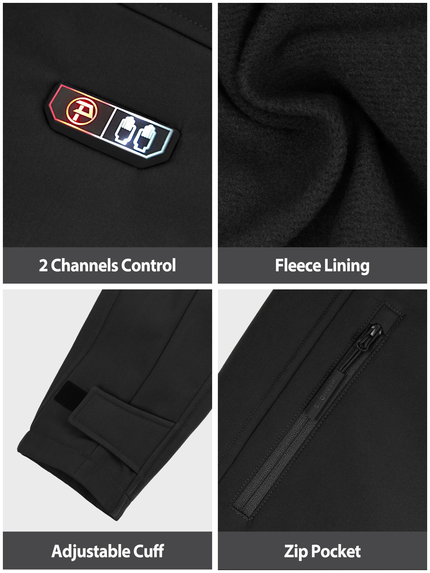 PTAHDUS Men's Heated Jacket with 5 Adjustable Heat Zones - USB Rechargeable Battery Included - Winter Windproof Thermal Coat with Hand Warmer Pockets for Outdoor Activities, Camping & Hiking