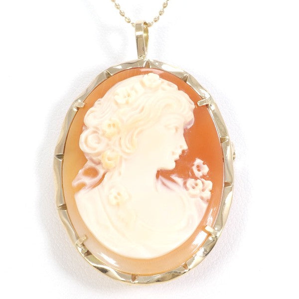 14K Yellow Gold Shell Cameo 2-Way Necklace & Brooch - Vintage Elegant Jewelry for Women, Perfect for Weddings, Parties & Special Occasions