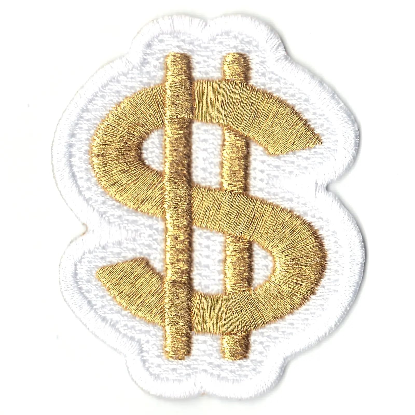 Gold Dollar Sign Embroidered Iron On Patch - Money & Cash Symbol for DIY Clothing, Hats, Bags & Accessories | Perfect for Customizing Jackets, Jeans & Backpacks