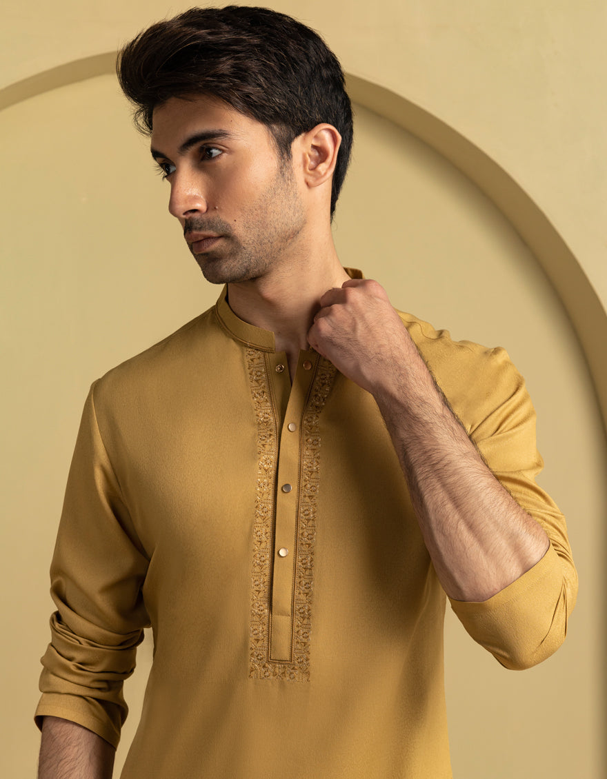 Elegant Blended Brown Kurta by J. Junaid Jamshed - Premium Cotton Ethnic Wear for Men - Perfect for Festivals, Weddings & Casual Outings