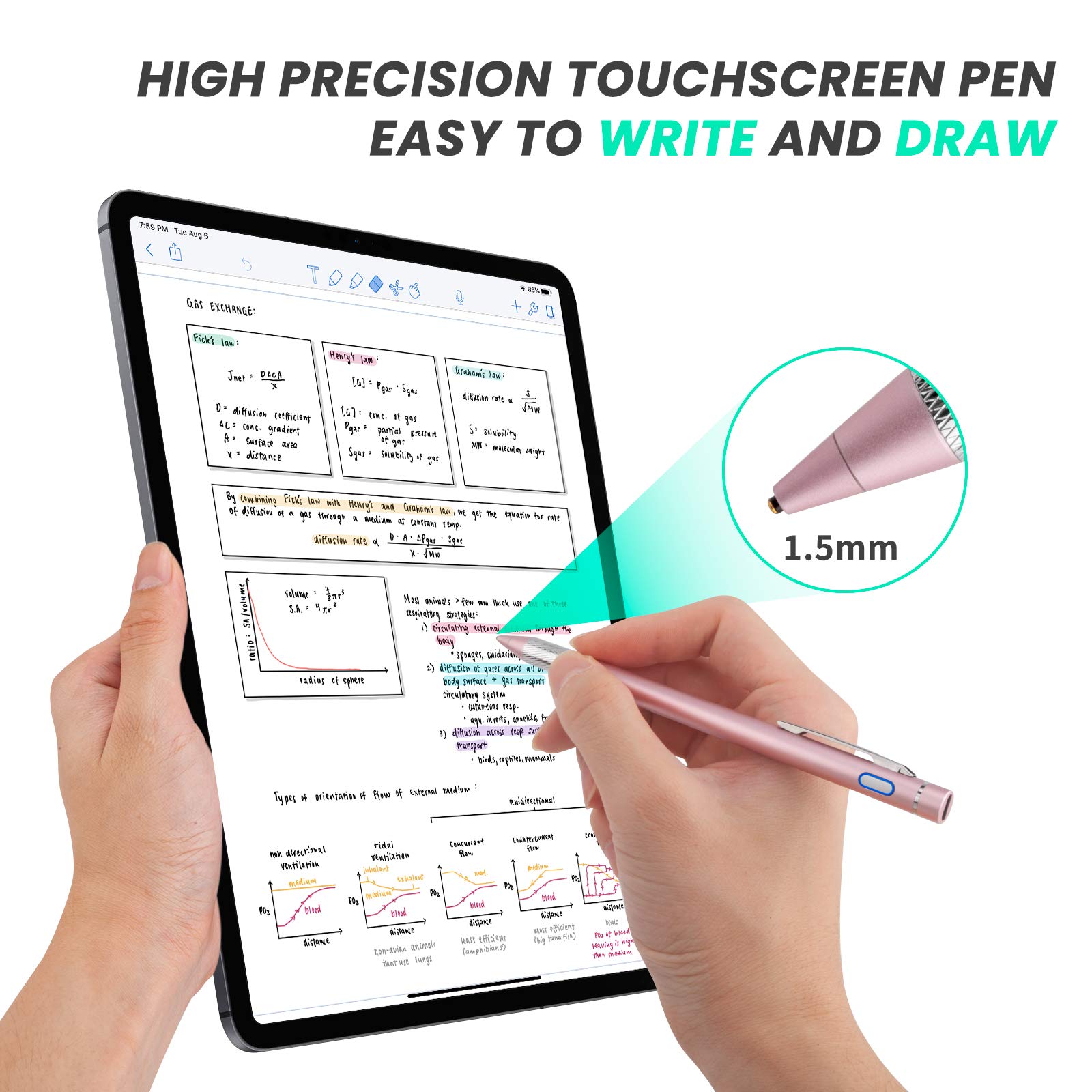 Rsepvwy Active Stylus Pen for Acer Chromebook Spin 11 - 1.5mm Ultra Fine Tip Digital Pencil with Palm Rejection (Pink) | Perfect for Note-Taking, Drawing & Touchscreen Navigation