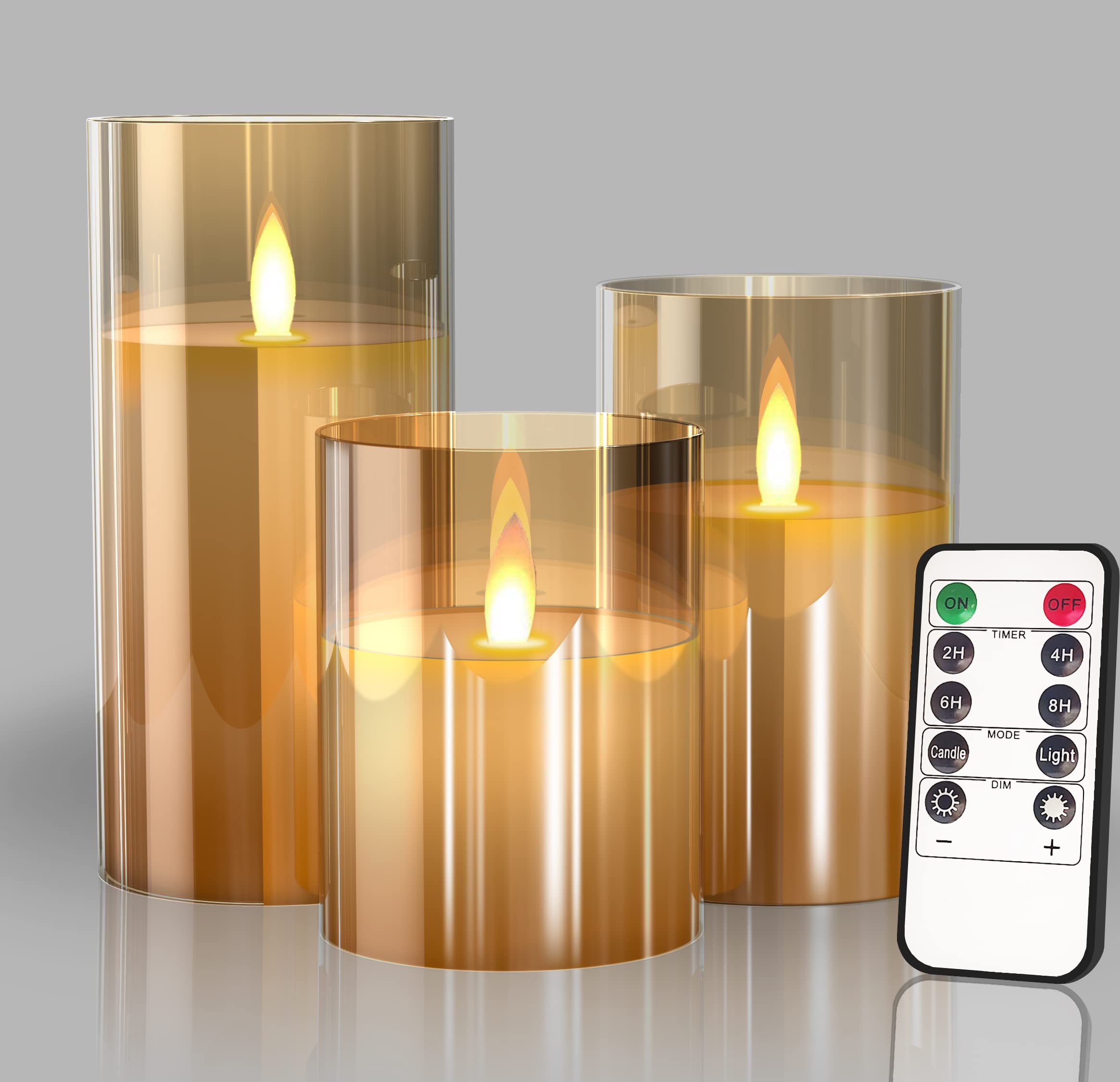 Battery Operated LED Flameless Candles with Remote & Timer - Real Wax Warm Flickering Lights for Wedding, Festival, Home Decor (Pack of 3, Gold) - Perfect for Romantic Dinners, Holiday Centerpieces & Cozy Ambiance