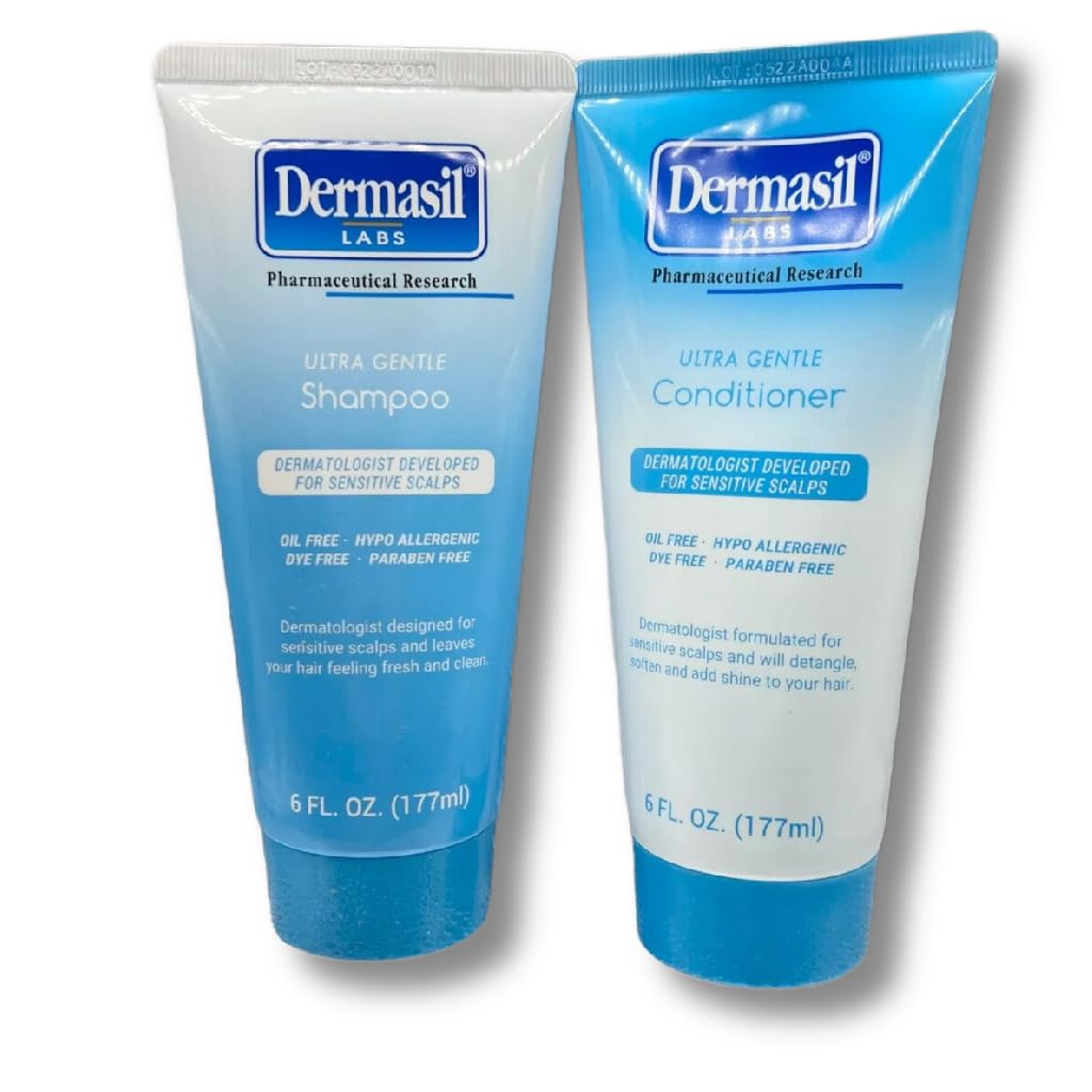 Ultra-Gentle Hypoallergenic Shampoo and Conditioner Set for Sensitive Scalp - Paraben Free, Sulfate Free, Cruelty Free - 6oz x 2 Pack (Blue) - Soothes Itching & Dryness for Daily Hair Care