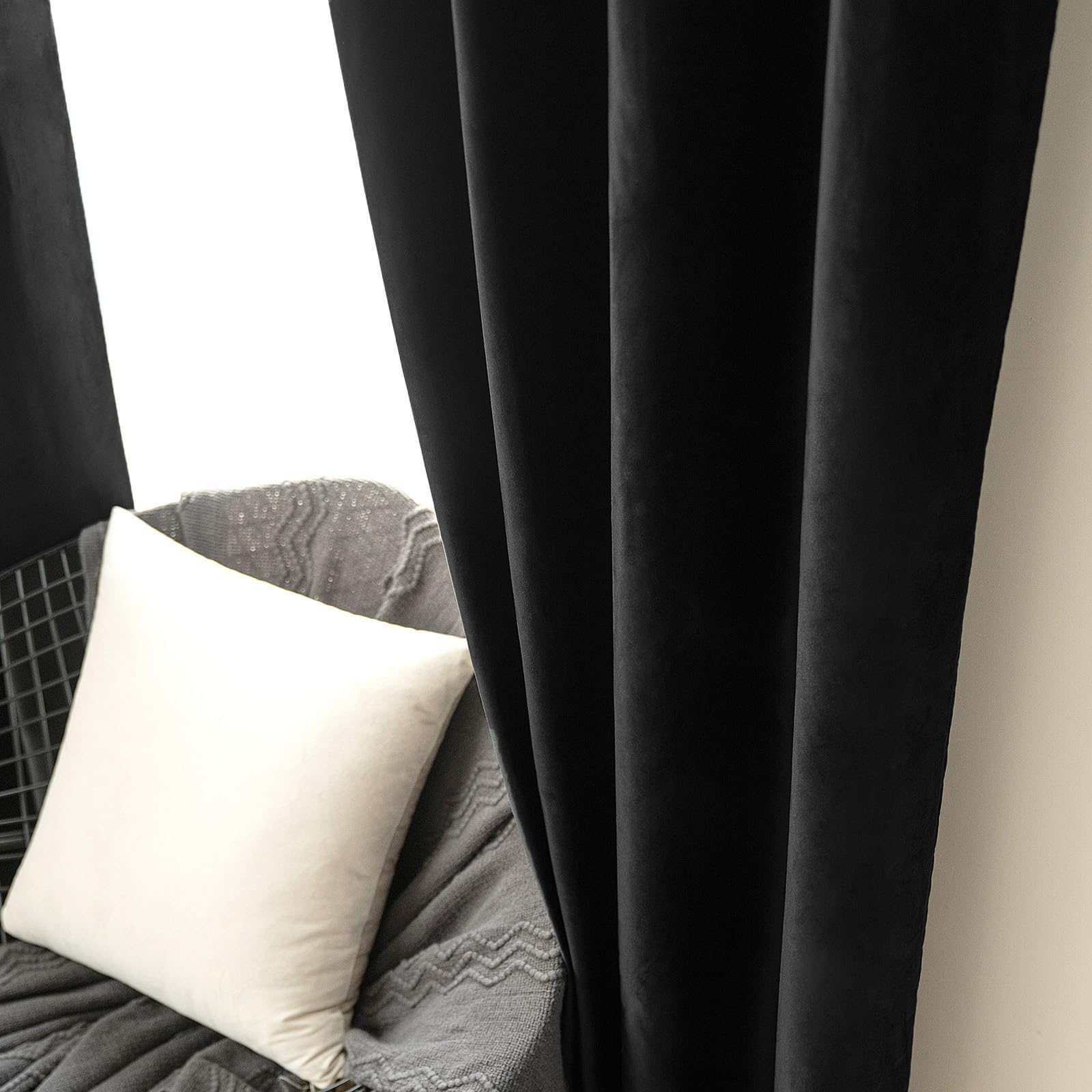 MIULEE Black Velvet Curtains 84 Inches Long - Room Darkening Blackout Curtains with Grommet Top, Thermal Insulating & Soundproof - Set of 2 Panels for Bedroom, Living Room, Nursery | Perfect for Light Blocking, Privacy & Energy Efficiency
