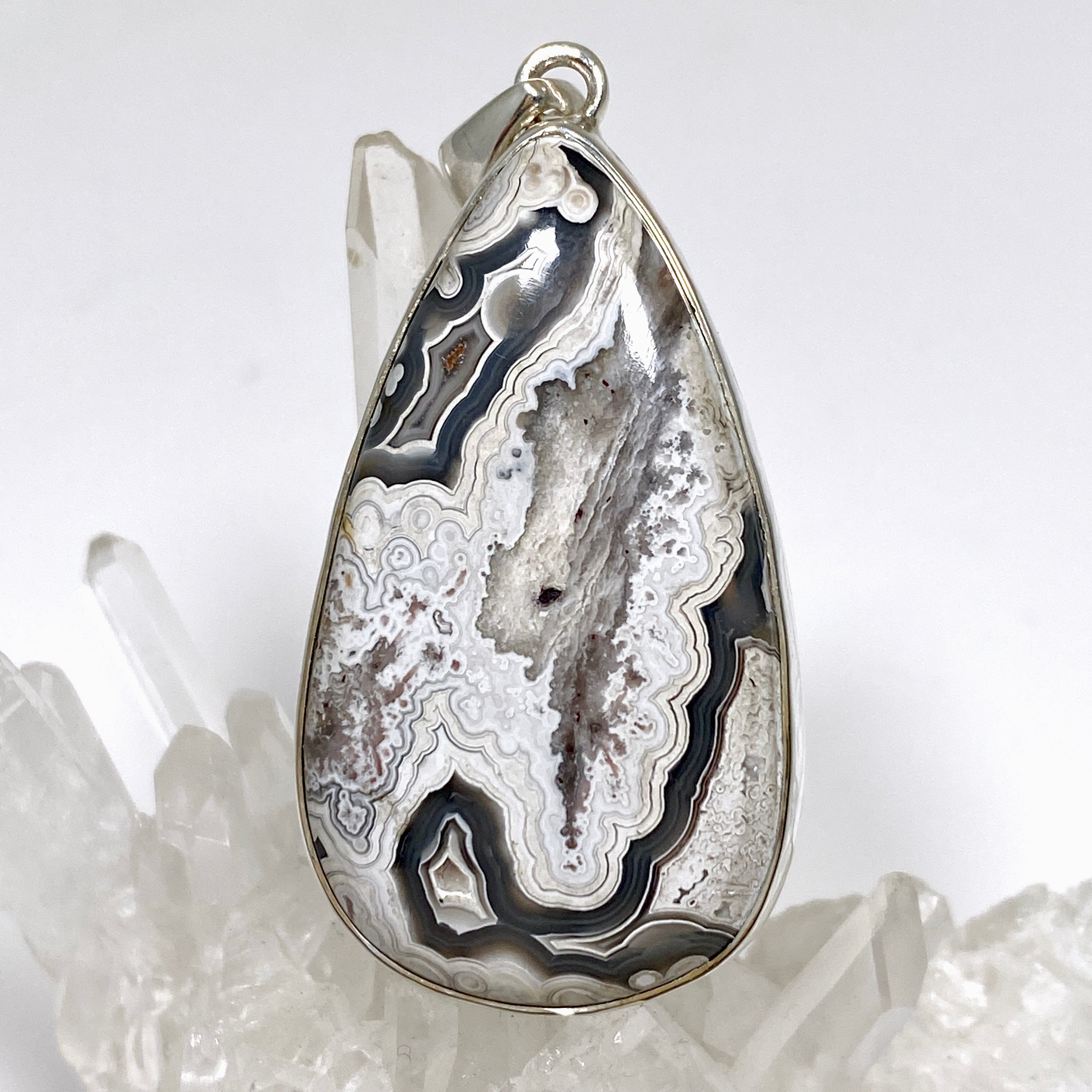 Mexican Crazy Lace Agate Teardrop Pendant Necklace KPGJ4574 | Handmade Gemstone Jewelry for Women | Perfect for Boho Fashion & Special Occasions