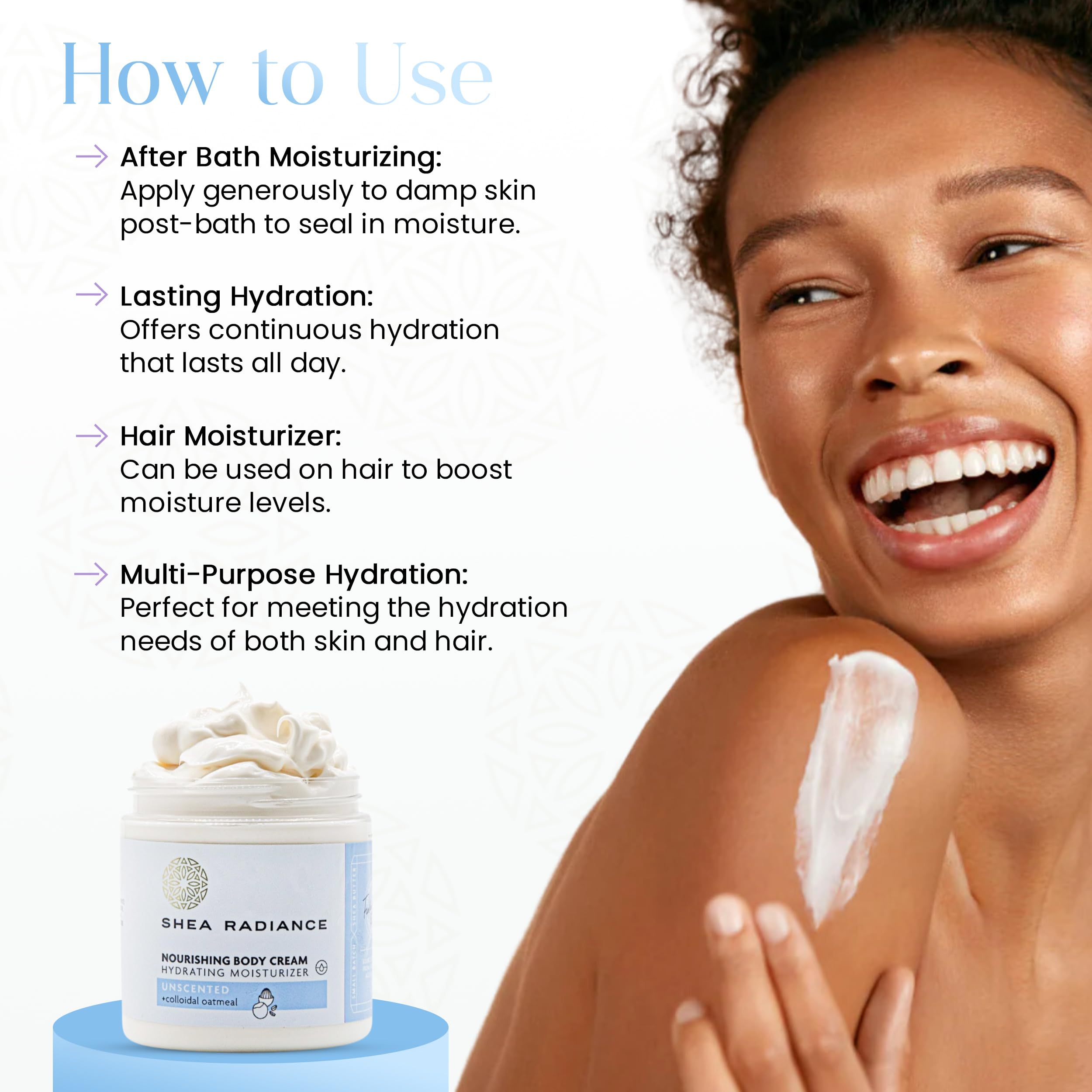 Shea Radiance Colloidal Oatmeal Body Cream - Unscented Moisturizer for Sensitive Skin | 8 oz Hydrating Lotion with Long-Lasting Moisture | Perfect for Dry Skin Relief & Daily Nourishment