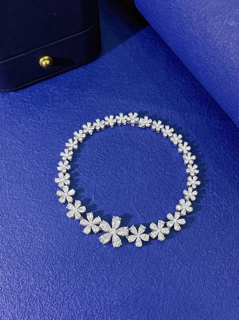 18K White Gold Diamond Bracelet for Women - Real Natural Diamonds, Romantic Flower Gradient Design, Luxury Jewelry Gift for Anniversary, Valentine's Day & Special Occasions