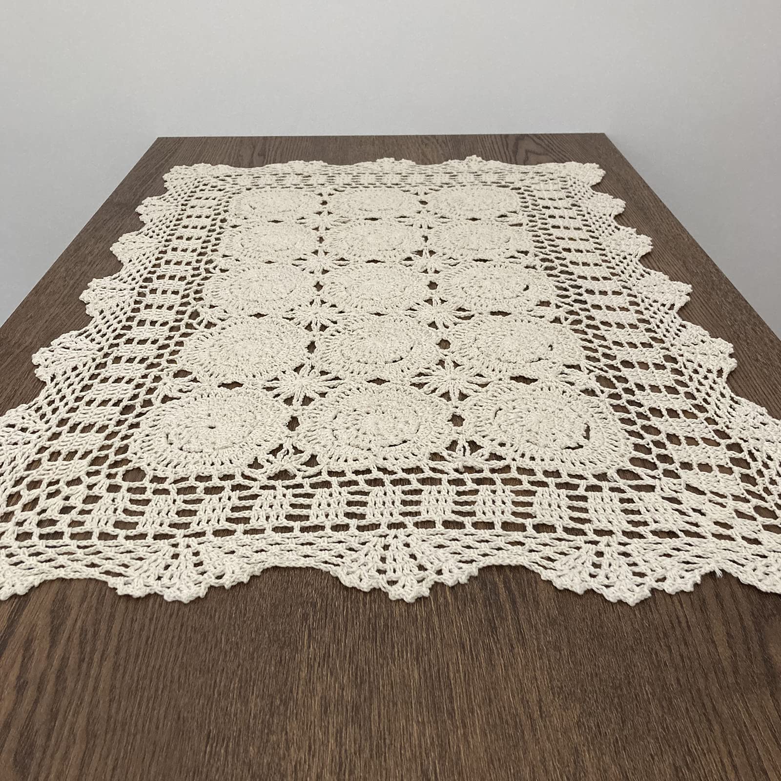 Hsvanyr Handmade Crochet Lace Table Runner, 19x39inch, Beige, Elegant Centerpiece for Dining Room, Adds a Touch of Vintage Charm