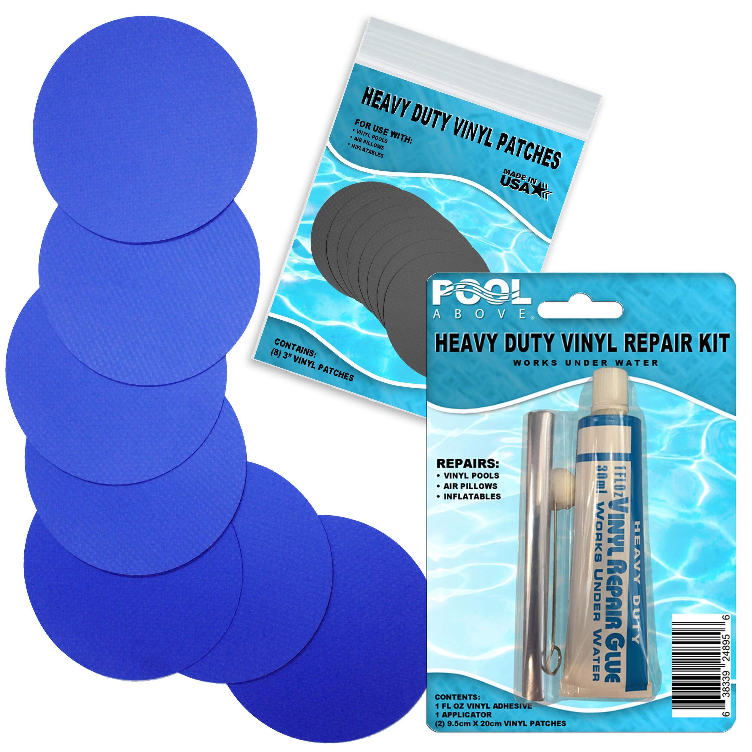 Heavy Duty Vinyl Repair Patch Kit - Waterproof Adhesive for Above Ground Pool Liners, Inflatables, Boats, Rafts & Air Mattresses | Quick Fix for Leaks, Holes & Tears | Perfect for Pool Parties, Camping & Water Sports