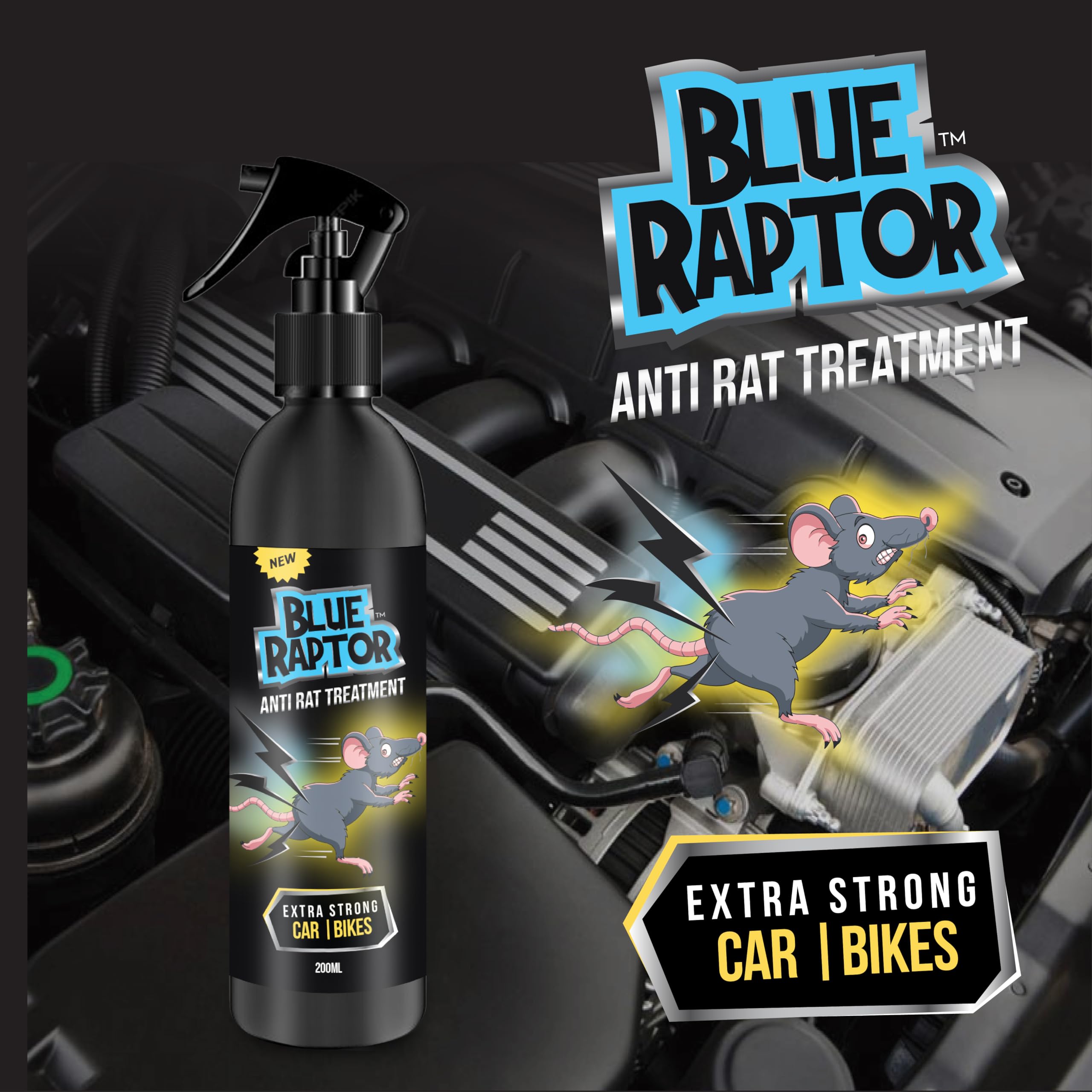 Blue Raptor No Entry Rat Repellent Spray for Cars - Highly Effective, Odor-Free Rodent Deterrent (2-Pack, 200ml) | Protect Vehicle Wiring & Interior from Rodent Damage | Ideal for Garage Parking, RV Storage & Long-Term Vehicle Protection