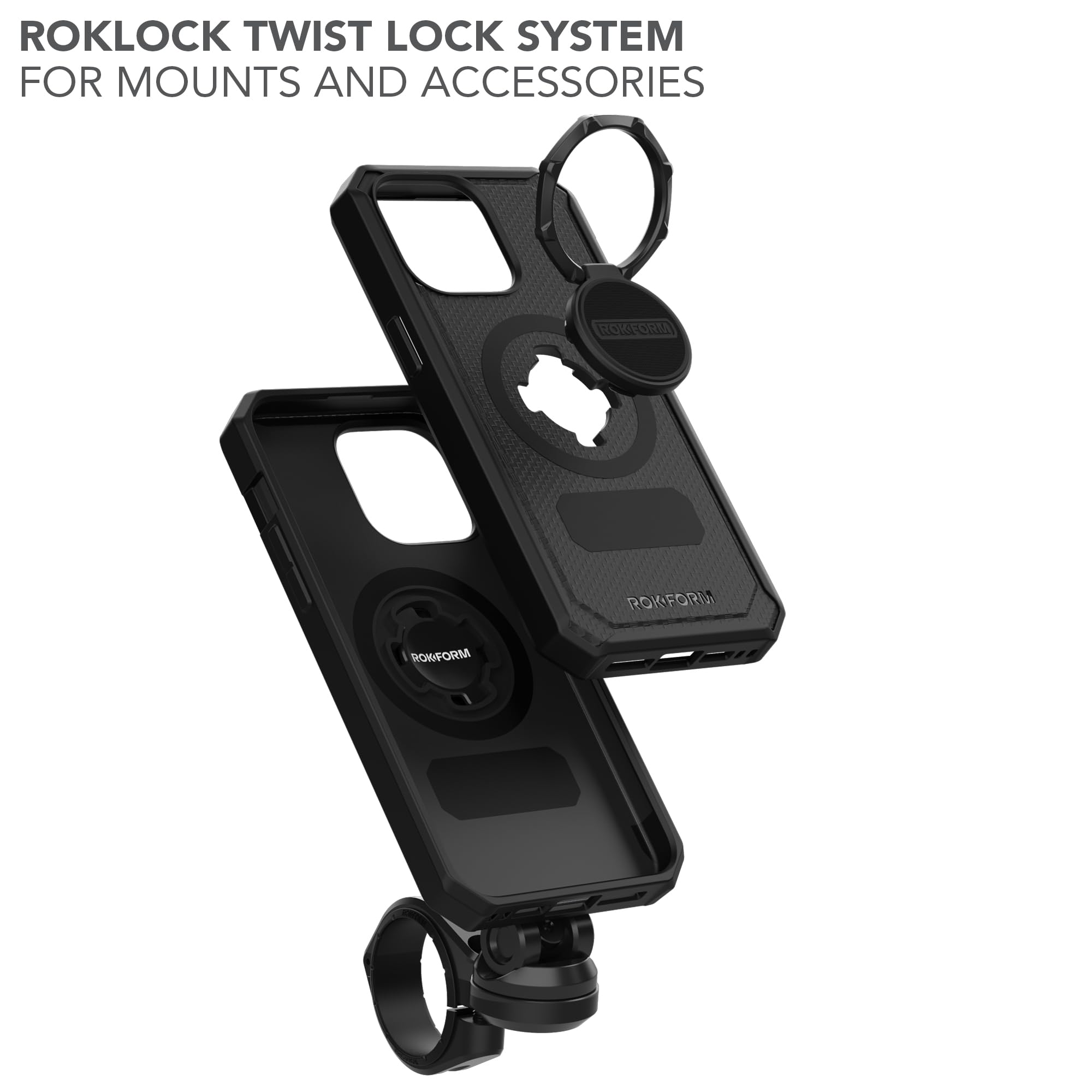 Rokform Rugged Magnetic iPhone 15 Pro Max Case with RokLock Twist Lock - Military-Grade Drop Protection, Wireless Charging Compatible (Black) - Perfect for Outdoor Adventures, Construction Work & Extreme Sports