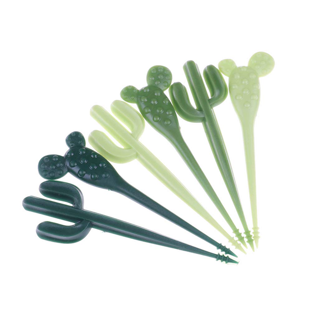AKOAK 6-Piece Green Cactus Fruit Fork Set - Cute Kids Toothpick Cutlery for Desserts & Snacks - Eco-Friendly Children's Tableware for Parties, Picnics & Home Use