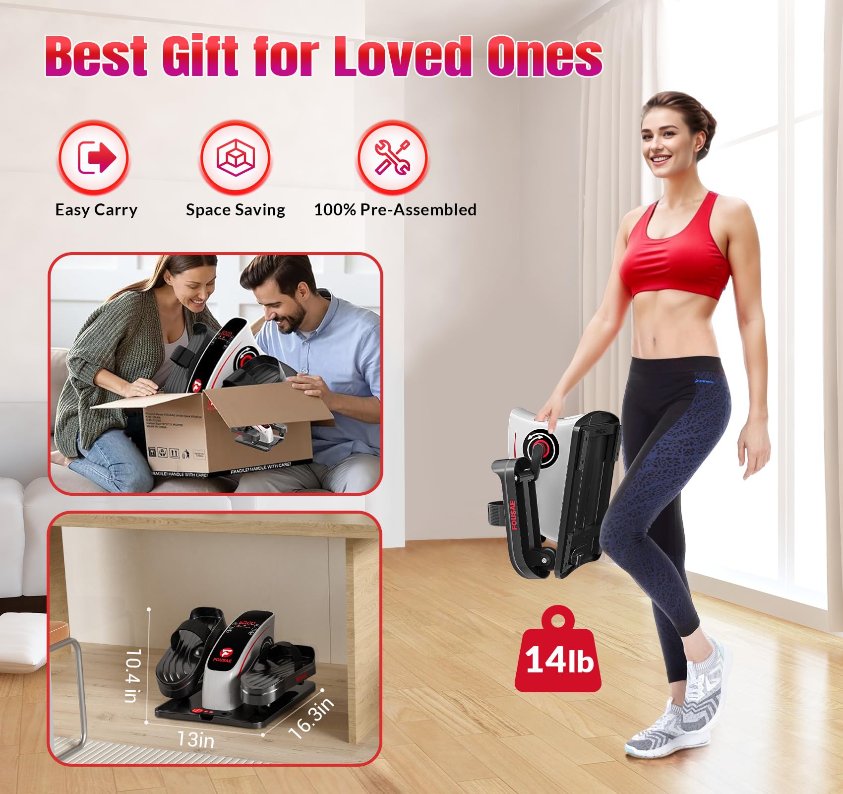 Under Desk Elliptical Machine - 15-Speed Adjustable Quiet Leg Exerciser for Seniors with LCD Display & Remote Control | Compact Electric Pedal Exerciser for Office, Home Workout & Physical Therapy