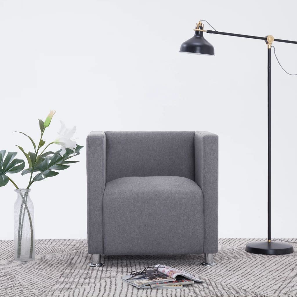 Mid-Century Modern Lounge Chair - Comfortable & Durable Accent Chair for Living Room, Elegant Reading Chair for Bedroom, Light Gray Fabric Cube Armchair - Perfect for Relaxing, Reading & Home Decor