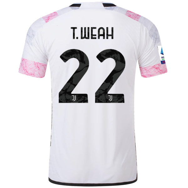 Adidas Juventus Authentic Timothy Weah Away Jersey 23/24 with Serie A Patch - White Soccer Jersey for Fans & Match Days