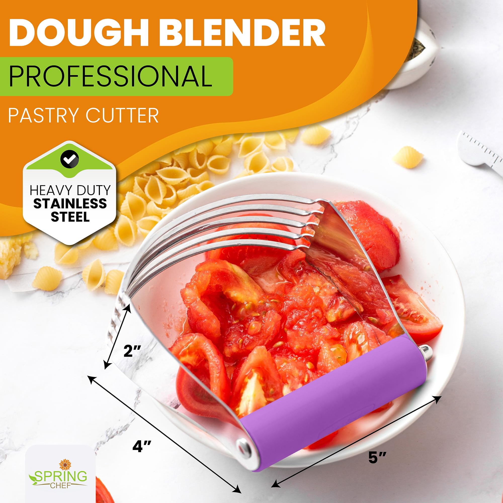 Spring Chef Large Stainless Steel Dough Blender for Baking - Pastry Cutter with Soft Grip Handle, Dishwasher Safe, Manual Mixing Tool for Pies, Cookies & Pastries | Perfect for Home Bakers & Professional Kitchens