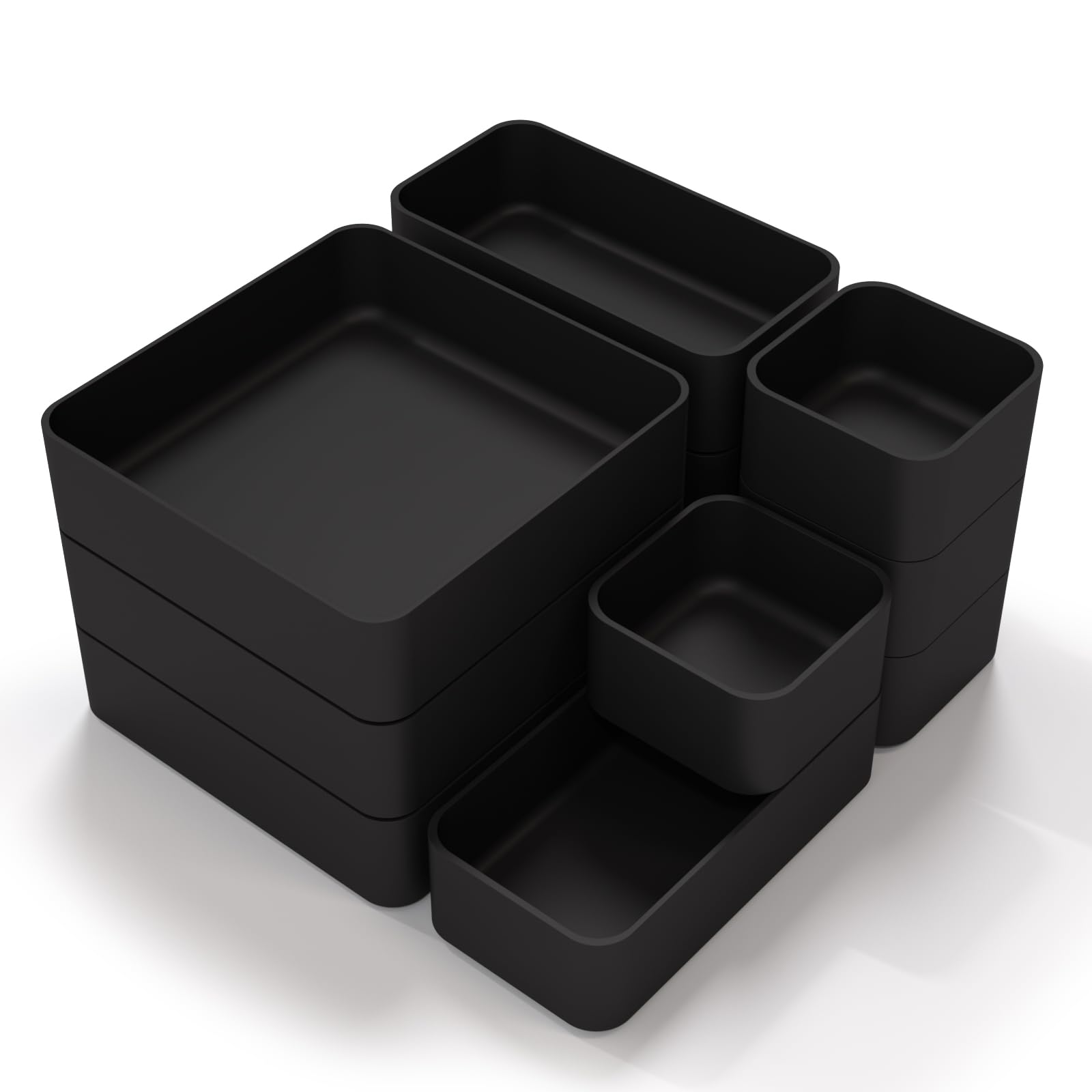 11-Piece Stackable Drawer Organizer Set - Multi-Size Desk & Vanity Storage Bins for Makeup, Stationery, Utensils - Perfect for Bathroom, Dresser, Office & Kitchen Organization