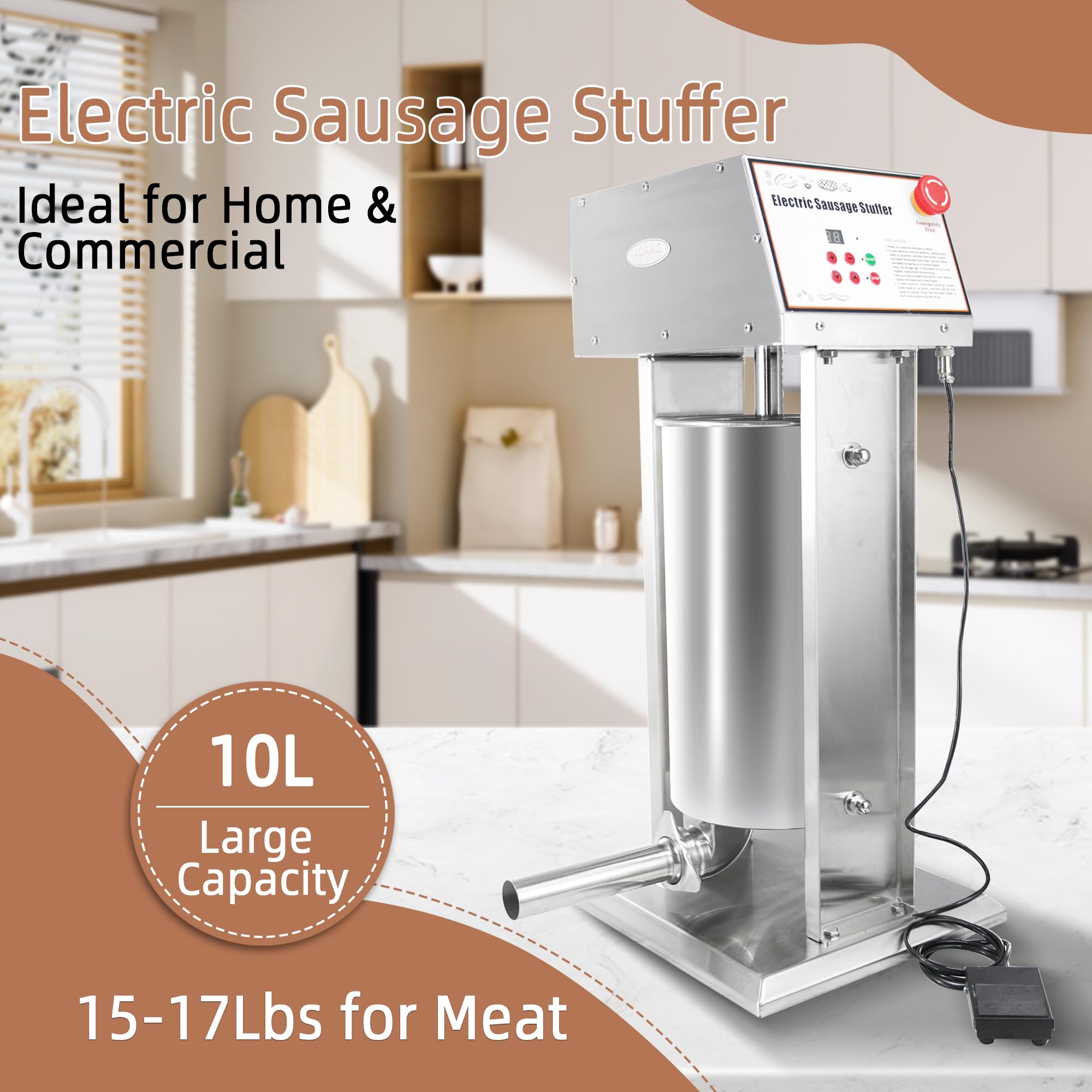Commercial 22LB Stainless Steel Electric Sausage Stuffer - Vertical Sausage Filling Machine for Home Butchering, Deli & Meat Processing - Perfect for Sausage Making, Jerky, and Ground Meat Stuffing
