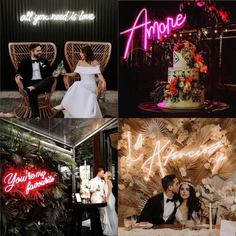 Custom LED Neon Signs - Personalized Wedding & Last Name Wall Decor - 2 Line Text up to 36