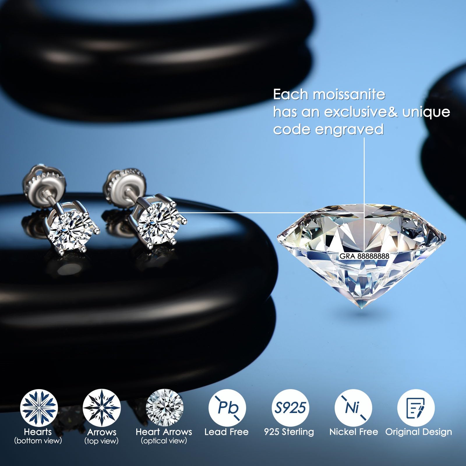 Moissanite Stud Earrings for Women 0.8CT-4CT - 14K Gold Plated Wedding Anniversary Birthday Valentine's Day Christmas Mother's Day Gifts for Wife, Mom, Girlfriend - Perfect for Everyday Wear, Date Nights & Special Occasions