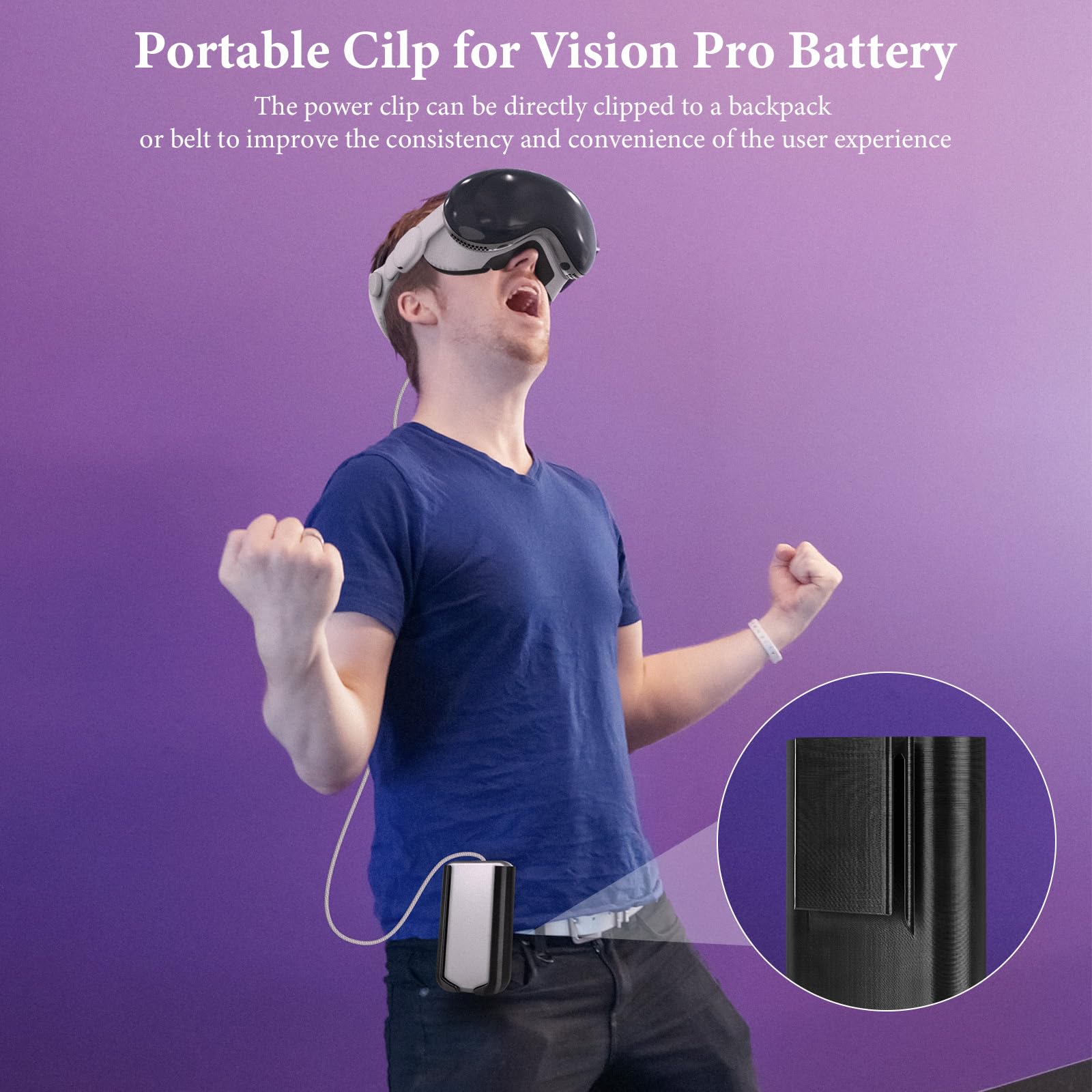 Geekria VR Battery Holder for Apple Vision Pro - Portable Power Bank Belt Clip, Shockproof Battery Protector Accessories to Extend VR Headset Playtime (Black) | Ideal for VR Gaming, Travel & Extended Reality Experiences