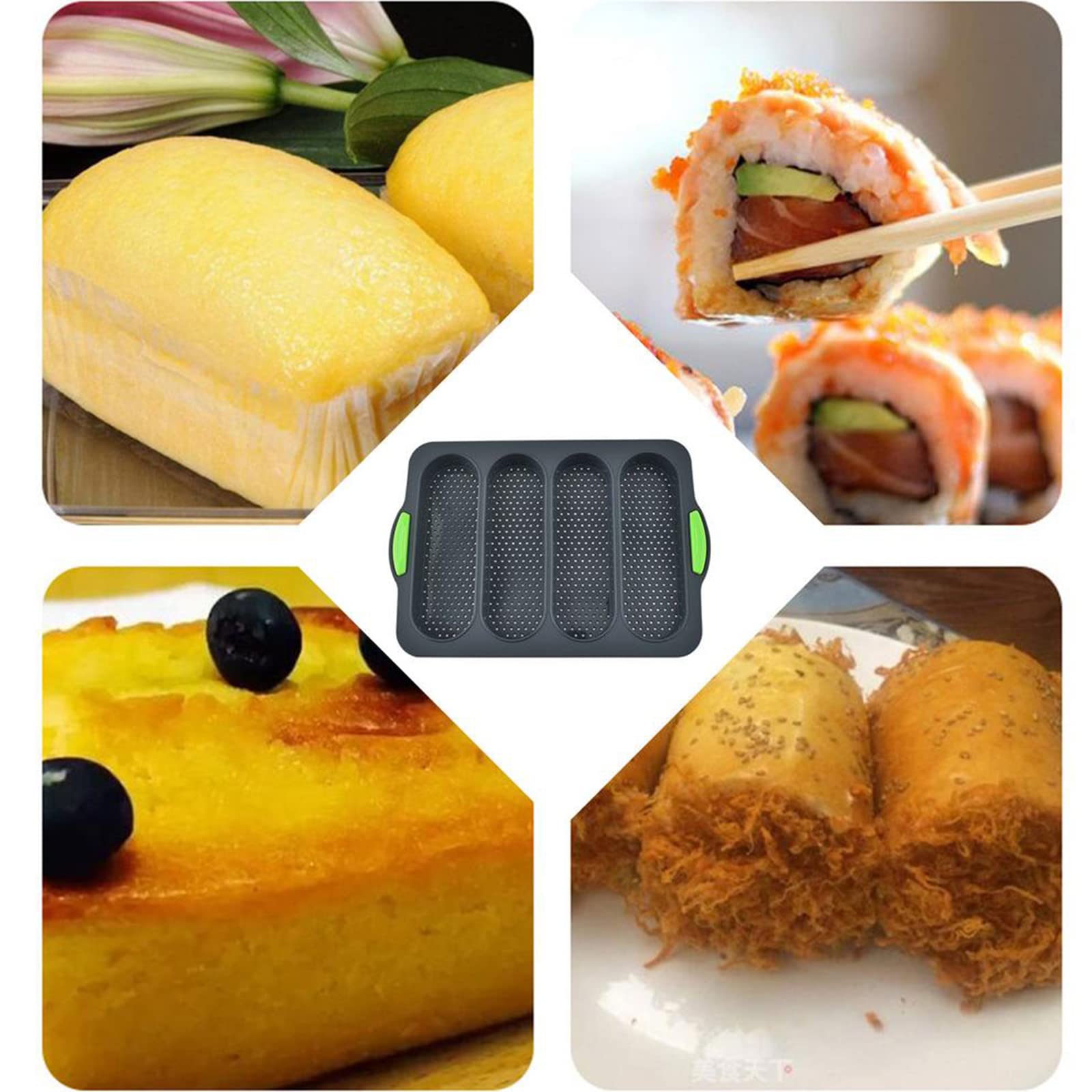 Non-Stick Silicone Loaf Pan - 4 Cavity Bread Baking Mold for French Baguette, Hotdog Buns & Homemade Cakes | Perfect for DIY Cooking, Meal Prep & Holiday Baking