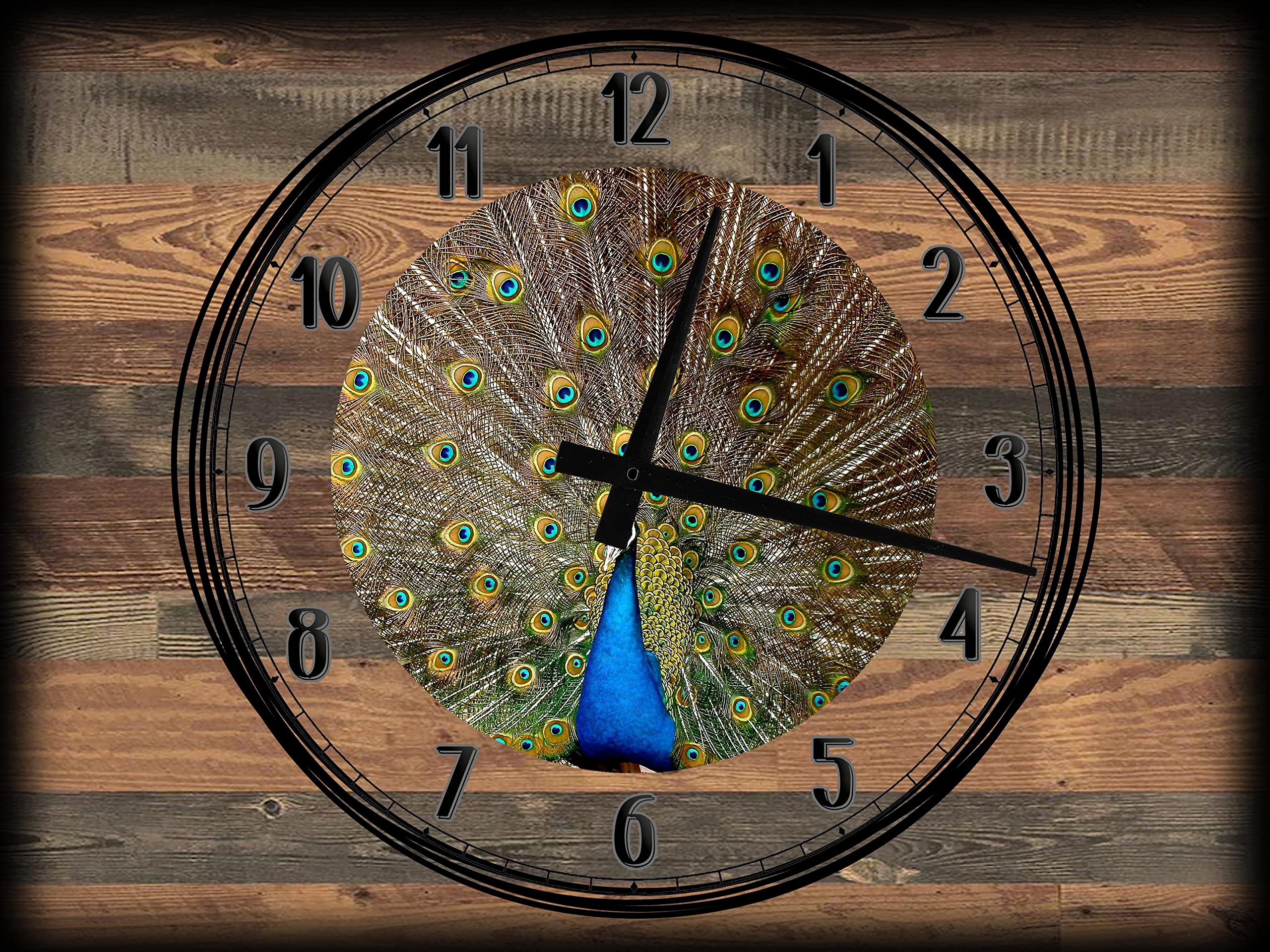 12 x 16 Inch Large Peacock Feather Wall Clock Canvas Art - Elegant Brown Wall Decor for Living Room, Bedroom & Office | Perfect Home Decoration Gift Idea