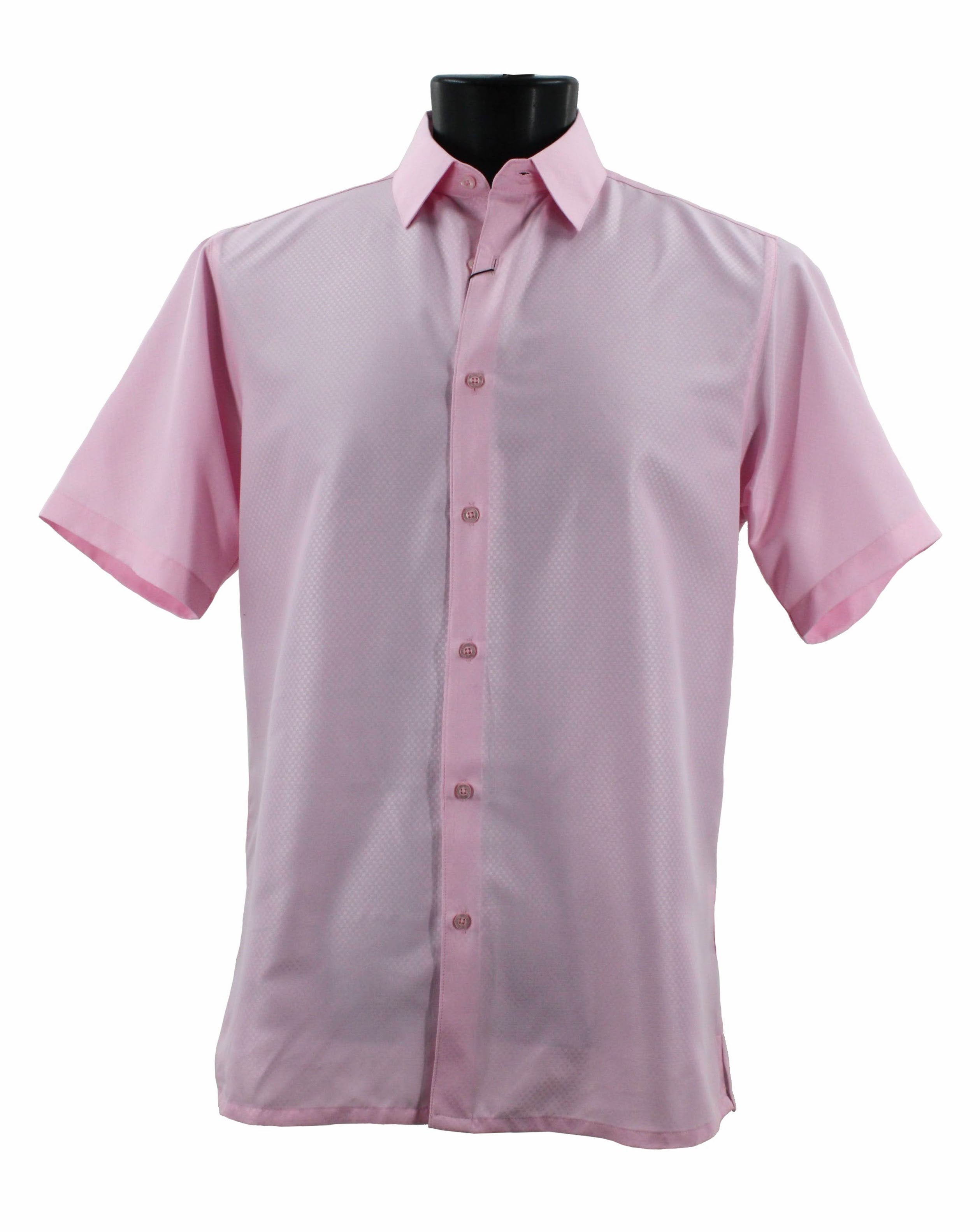 Bassiri Short Sleeve Casual Shirt for Men - Soft Cotton Comfort Fit Button Down Top in Pink (B2026) | Perfect for Office, Dating & Summer Outfits