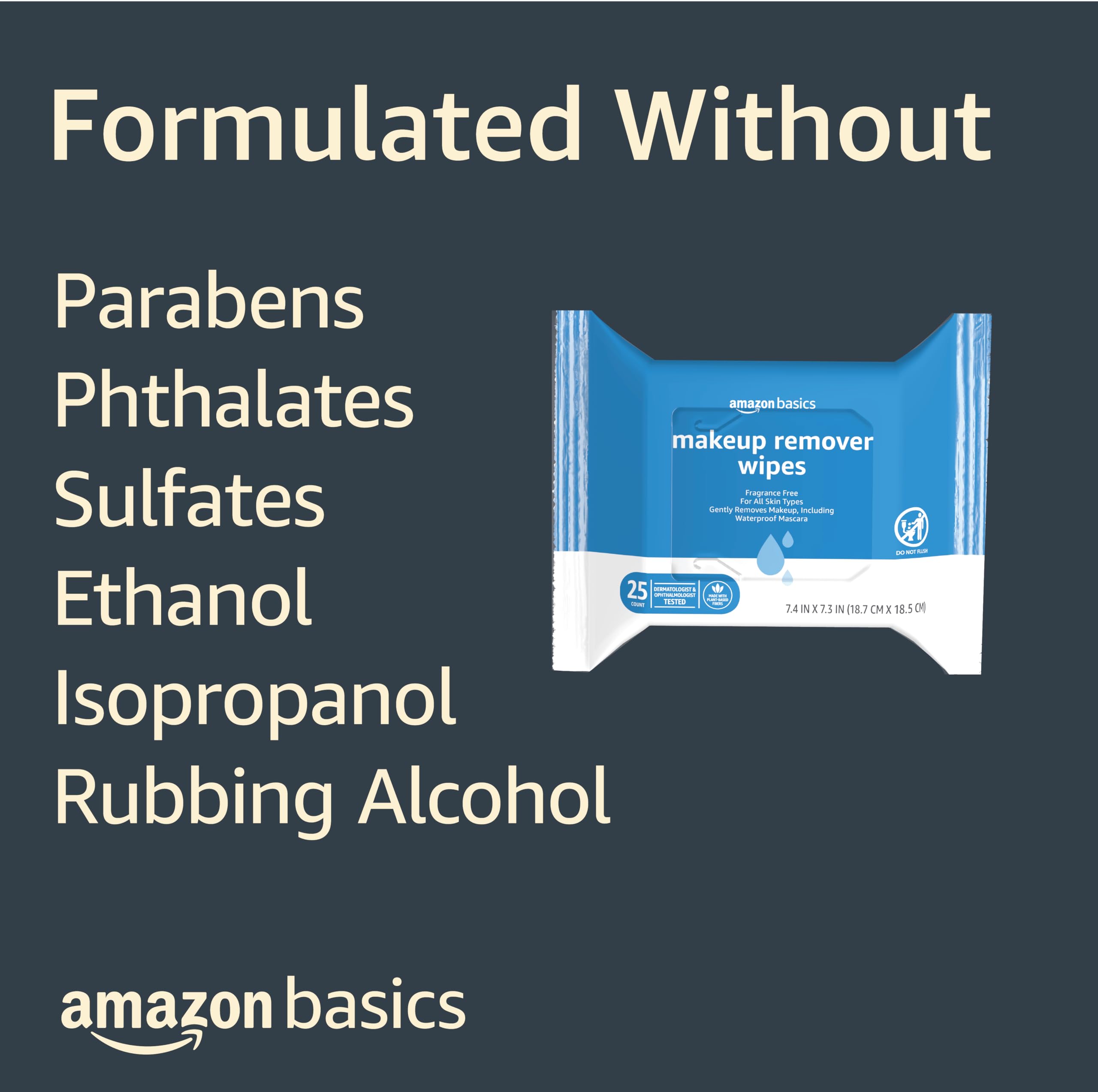 Amazon Basics Fragrance-Free Makeup Remover Wipes - 25 Count (Pack of 6) | Gentle Cleansing for Face & Eyes | Perfect for Travel, Gym & Daily Skincare Routine