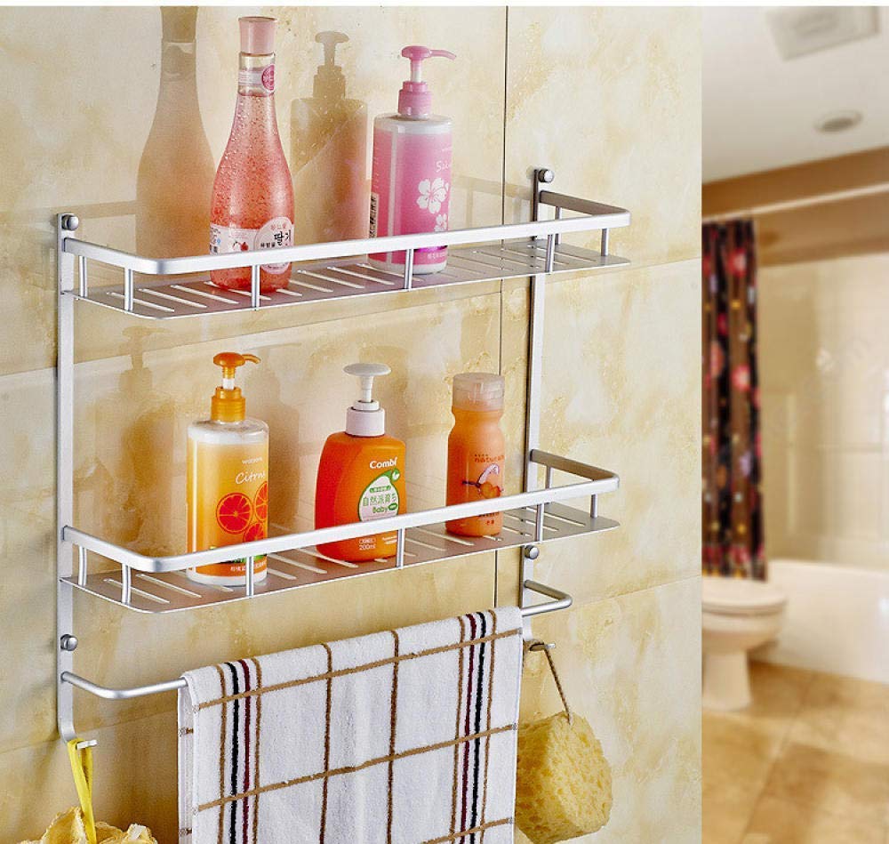 No-Drill Space Saving Aluminum Bathroom Shelf - 50cm Double Layer Multifunctional Organizer for Shower, Toiletries & Bathroom Storage