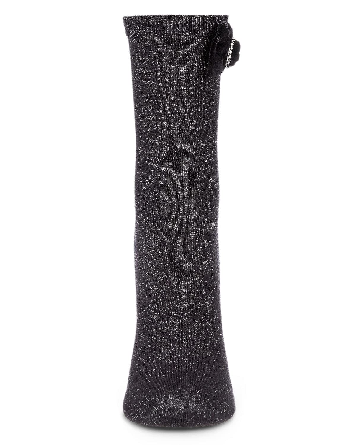 MeMoi Women's Velvet Bow Metallic Lurex Crew Socks - Cozy Winter Socks for Women, Fashionable Holiday Gift, Perfect for Christmas, Party & Casual Wear