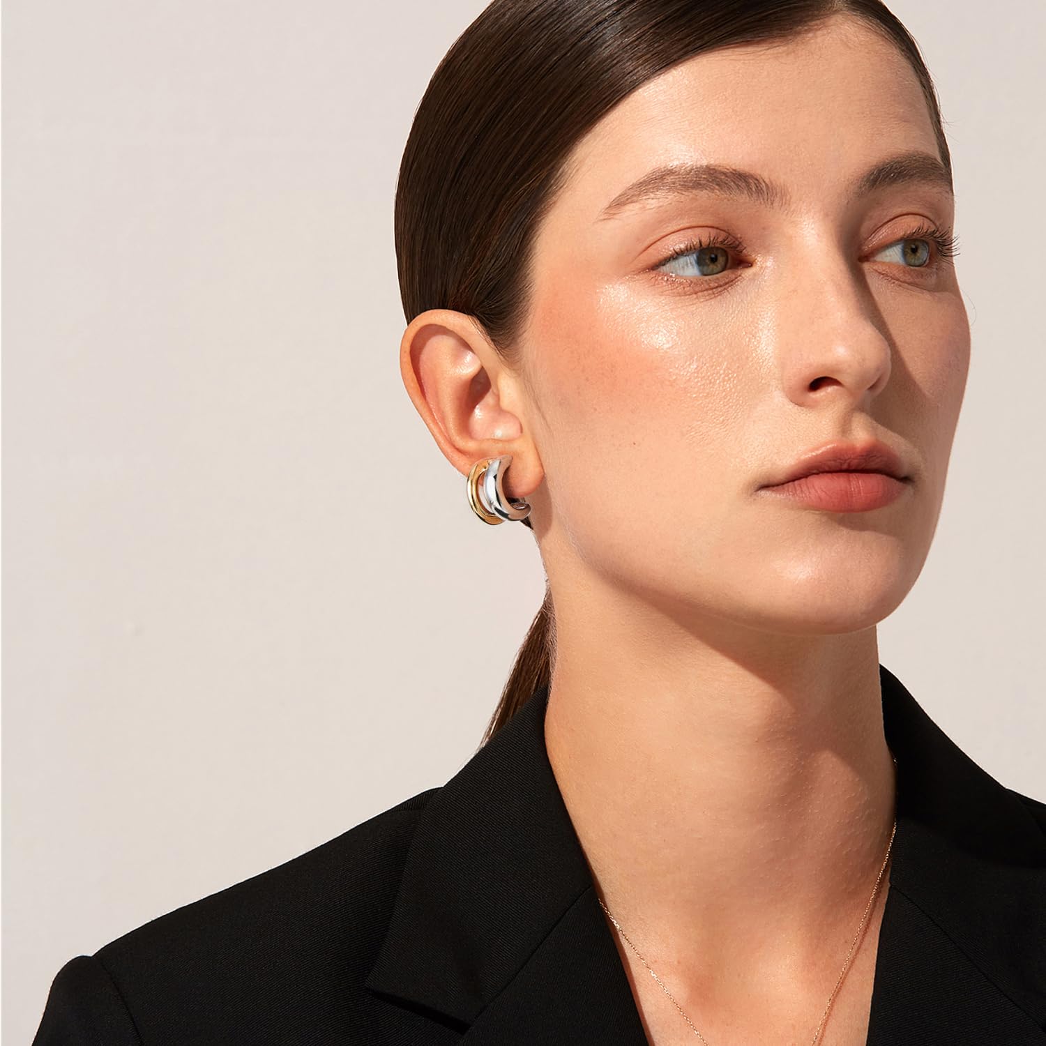 Trendy Two-Tone Hoop Earrings for Women - Sterling Silver & Gold C-Shaped Lightweight Hoops | Perfect for Everyday Wear, Office & Date Night