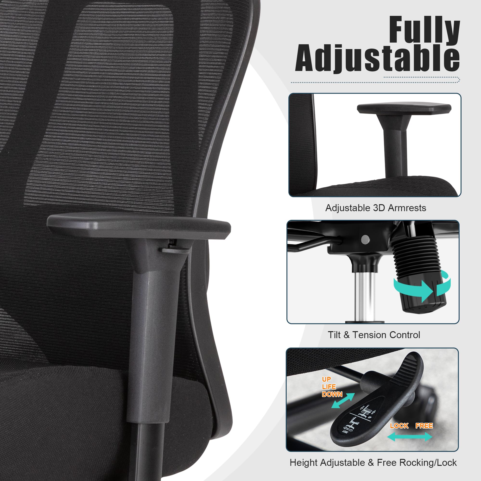 Okeysen Big and Tall Office Chair - 500 LBS Capacity Heavy Duty Ergonomic Computer Desk Chair with Wide Seat, 6