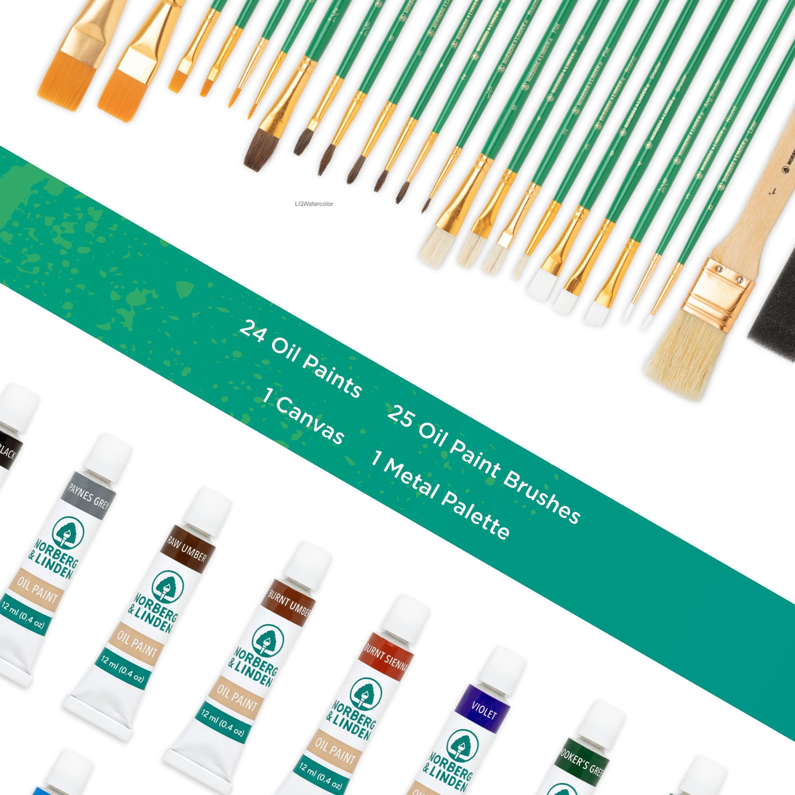 XXL Oil Paint Set - 24 Premium Oil Paints, 25 Professional Brushes, 1 Stretched Canvas & Artist Palette - Complete Oil Painting Kit for Beginners, Kids & Adults - Perfect for Art Classes, Home Decor & DIY Projects
