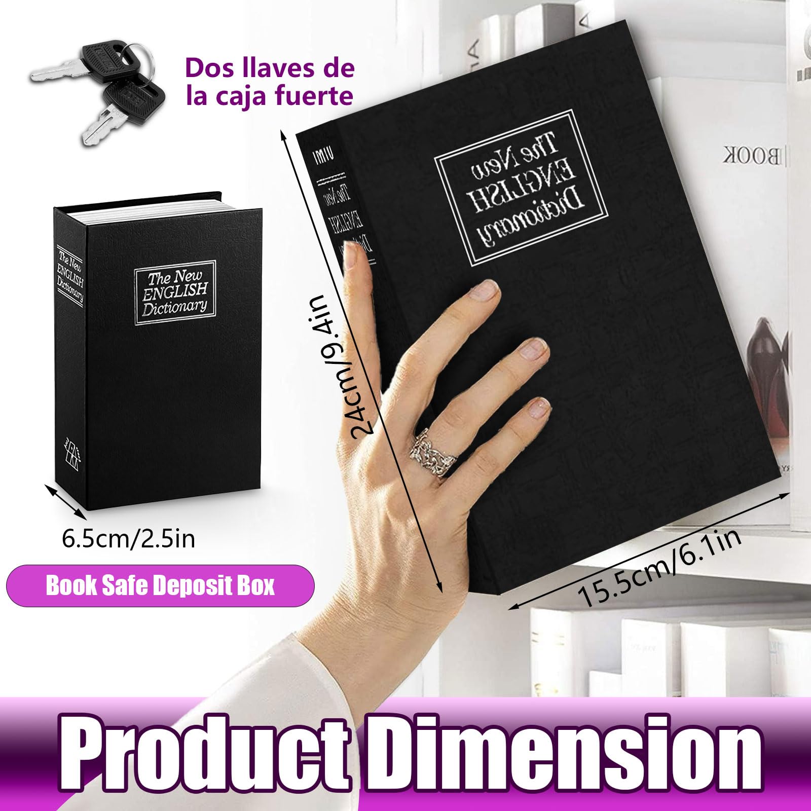 Portable Book Safe with Lock - Secret Money Hiding Box for Jewelry, Cash & Valuables (7.1 x 4.5 x 2.2 Inch, Black) - Perfect for Home Security, Travel & Emergency Storage
