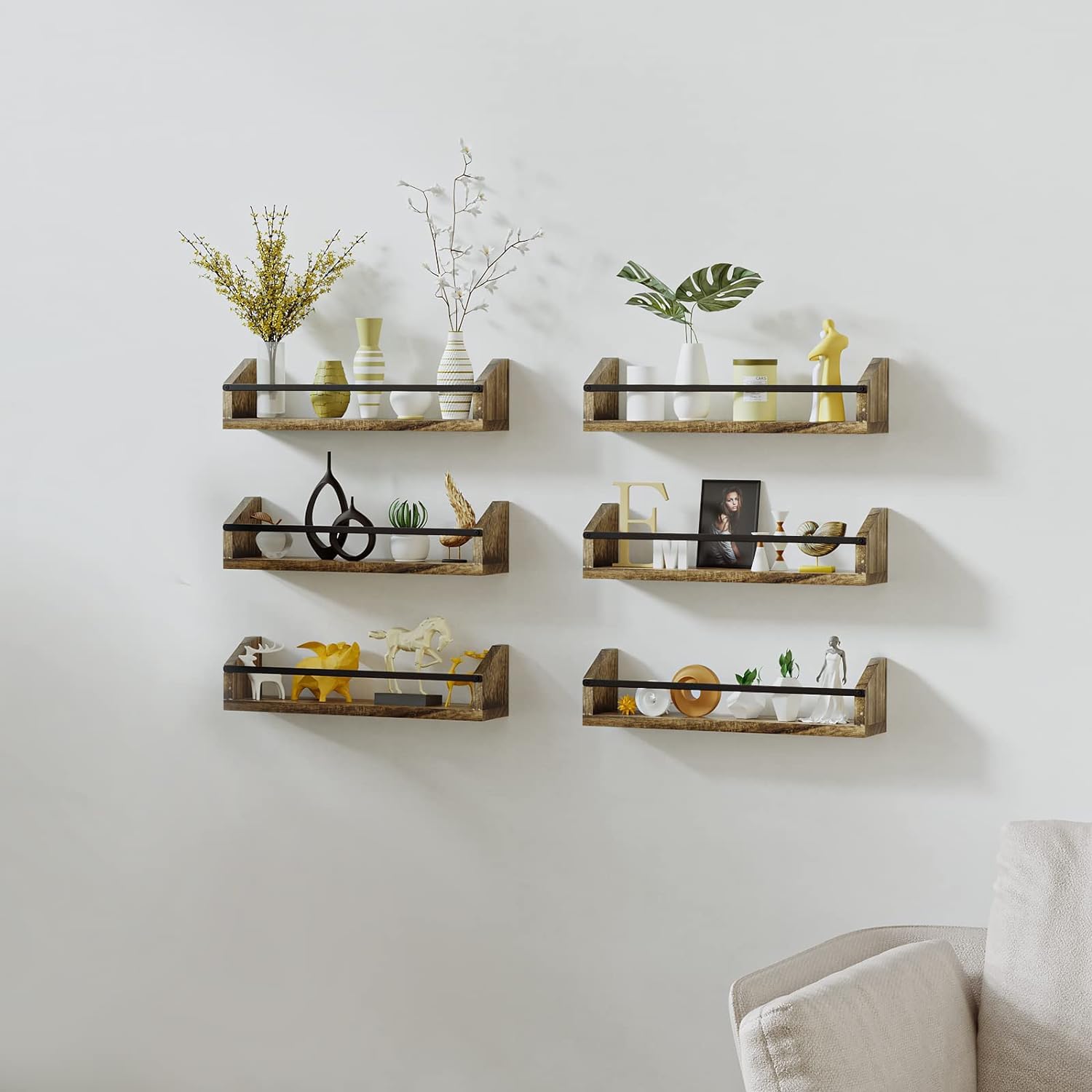 Farmhouse Wall Spice Rack Organizer Set - 3-Piece Light Brown Wooden Spice Shelves for Kitchen, Pantry & Bathroom Storage | Wall Mounted Spice Rack, Book Shelf & Home Decor Organizer | Perfect for Small Space Organization & Rustic Kitchen Decor