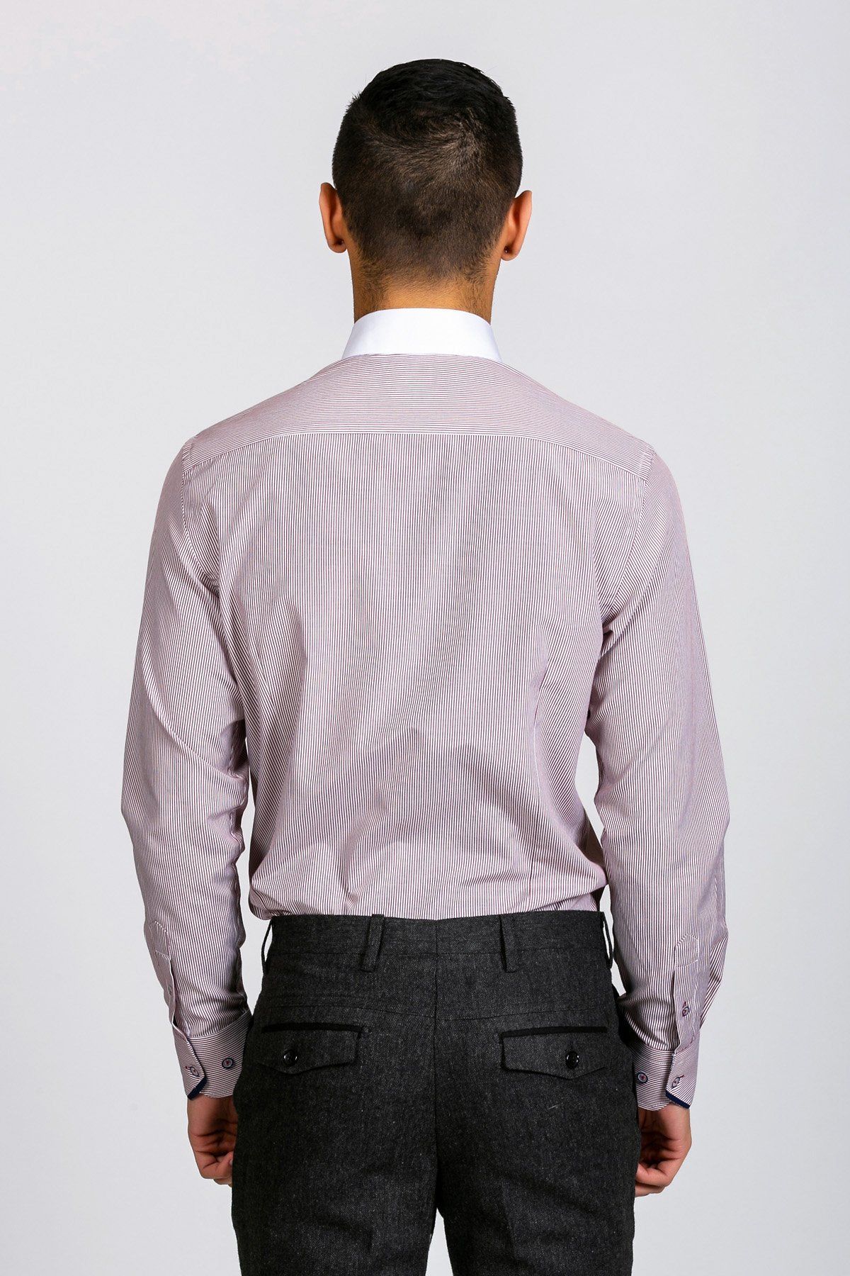Shelby Wine Stripe Penny Collar Shirt for Men - Classic Casual Button Down Shirt for Work, Date Night & Outdoor Activities