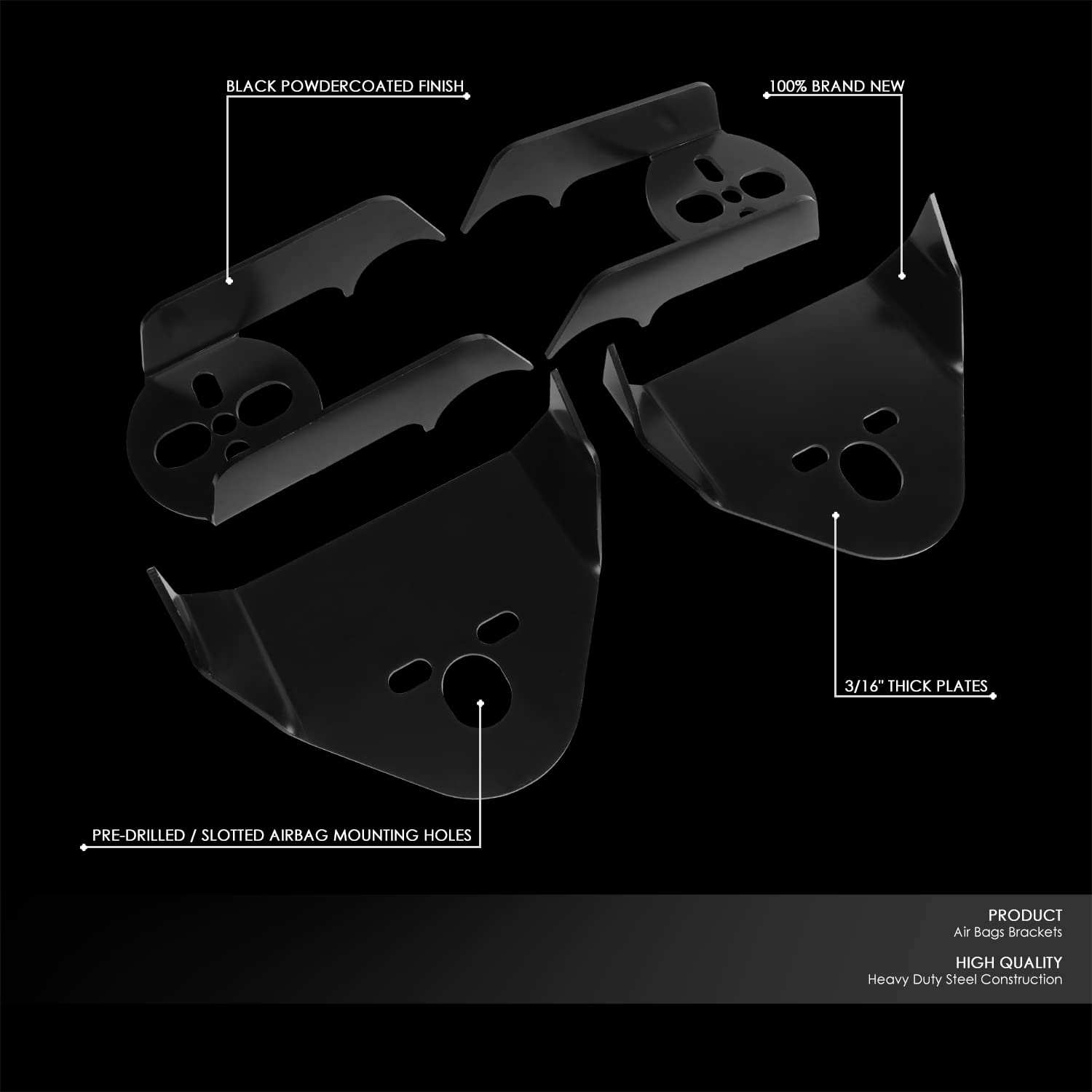 DNA Motoring LEPOW-108 Pair of Upper/Lower Rear Air Bag Weld-On Brackets - Black Powder Coated Air Suspension Mounting Kit for Trucks & SUVs - Perfect for Custom Ride Height Adjustments & Smooth Air Suspension Installations