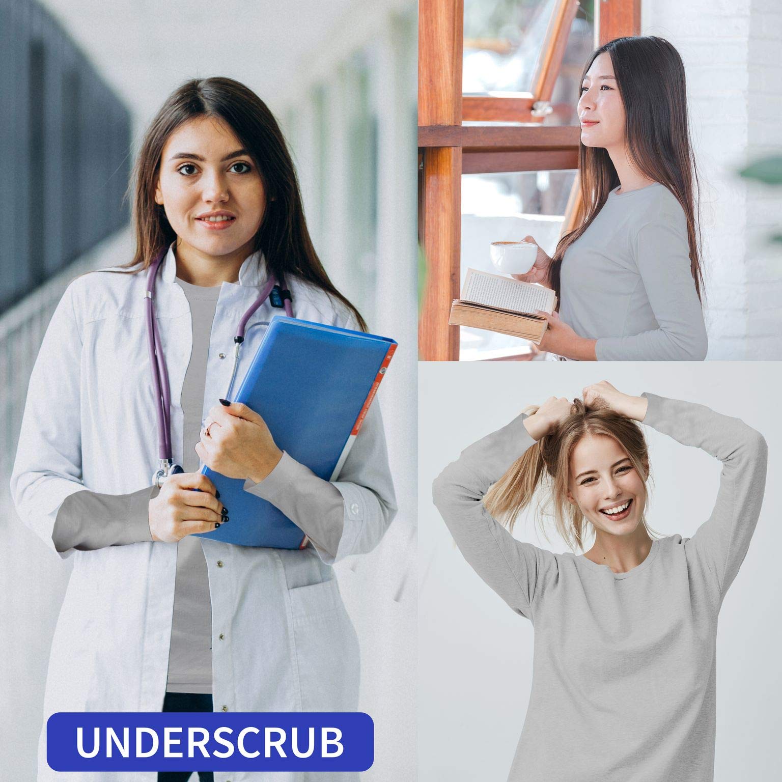 BaHoki Essentials Long Sleeve Undershirts for Scrubs - Stretchy Comfort Fit Layering Shirt for Nurses & Medical Professionals - Perfect Under Scrubs for Hospital Shifts & Healthcare Work