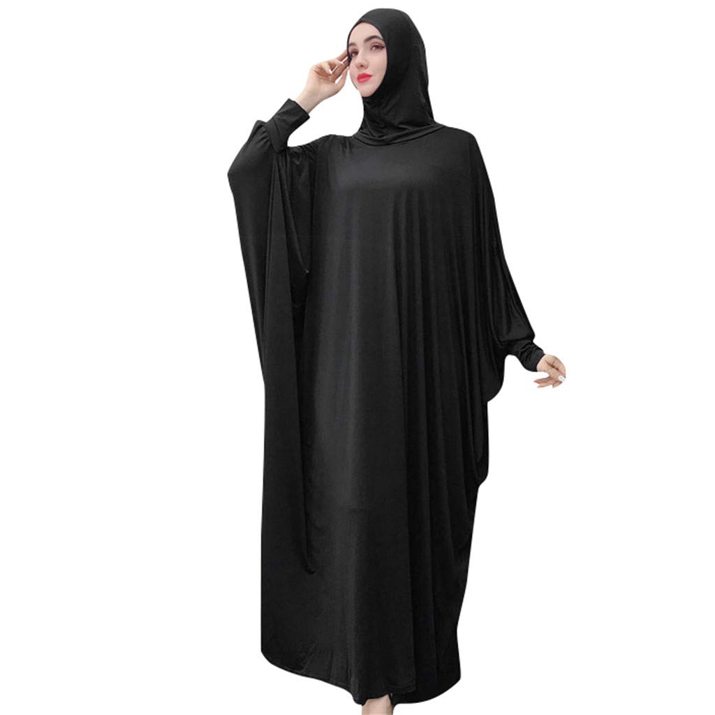 Modest Muslim Women's Solid Color Prayer Dress with Batwing Sleeves - Plus Size Lightweight Abaya Cardigan for Ramadan, Mosque & Daily Wear