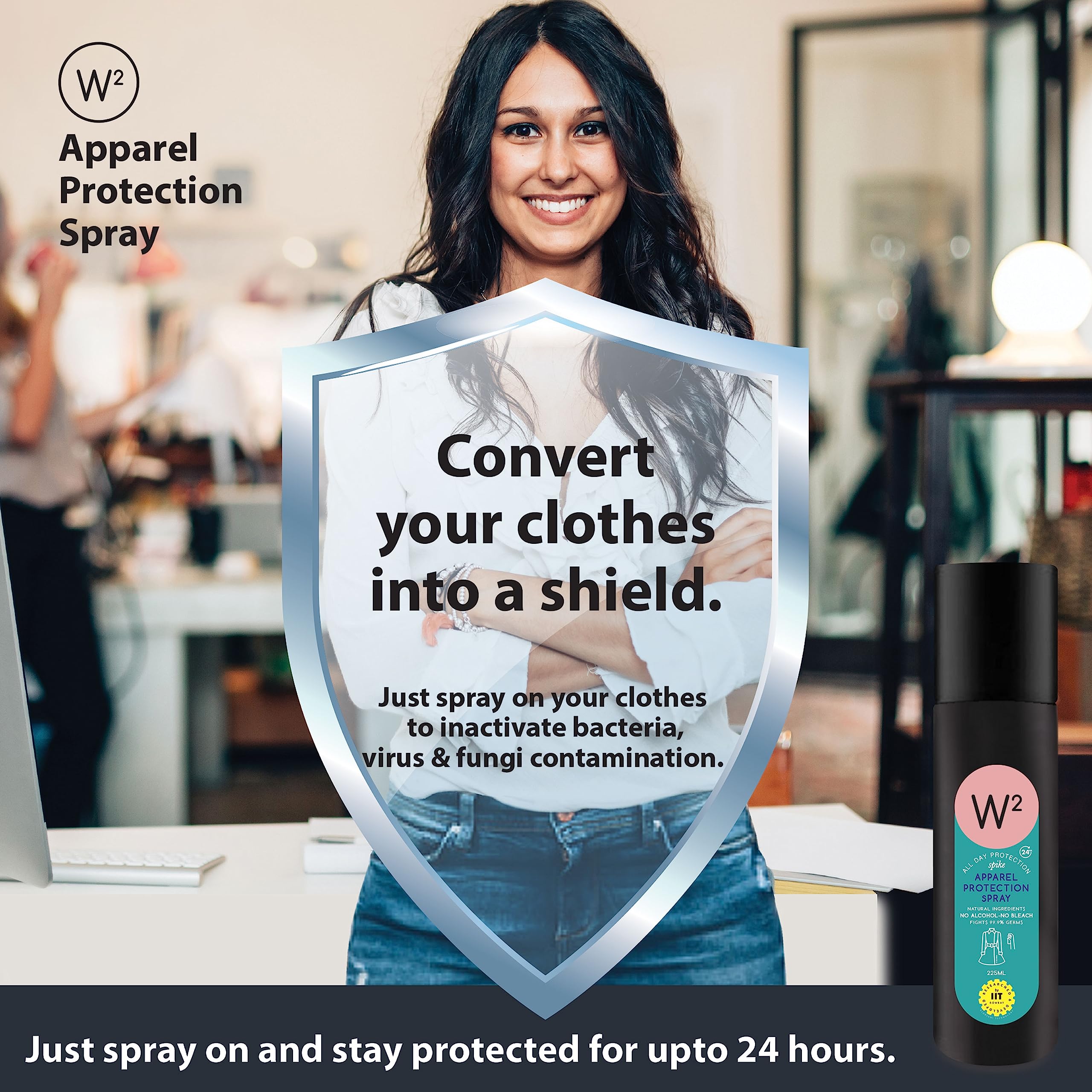 Natural W2 Apparel Protection Spray - Alcohol-Free, Bleach-Free Deodorant with Eco-Friendly Ingredients (225ml) | Odor Eliminator for Clothes, Shoes & Gym Gear | Perfect for Travel, Sports & Daily Wear