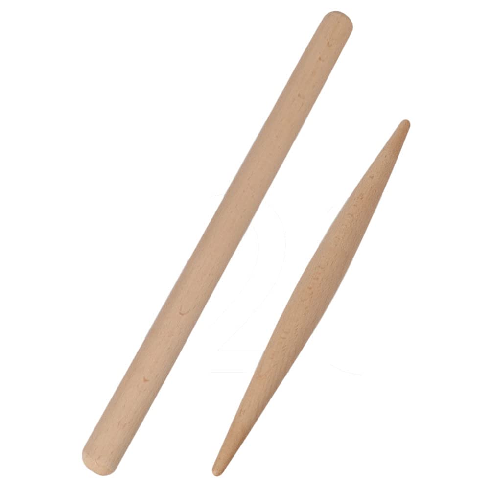 2Pcs Beech Wood Rolling Pin - Premium Wooden Dough Roller for Baking Pizza, Pasta, Cookies & Dumplings | Perfect for Home Kitchen, Pastry Making & DIY Pizza Night