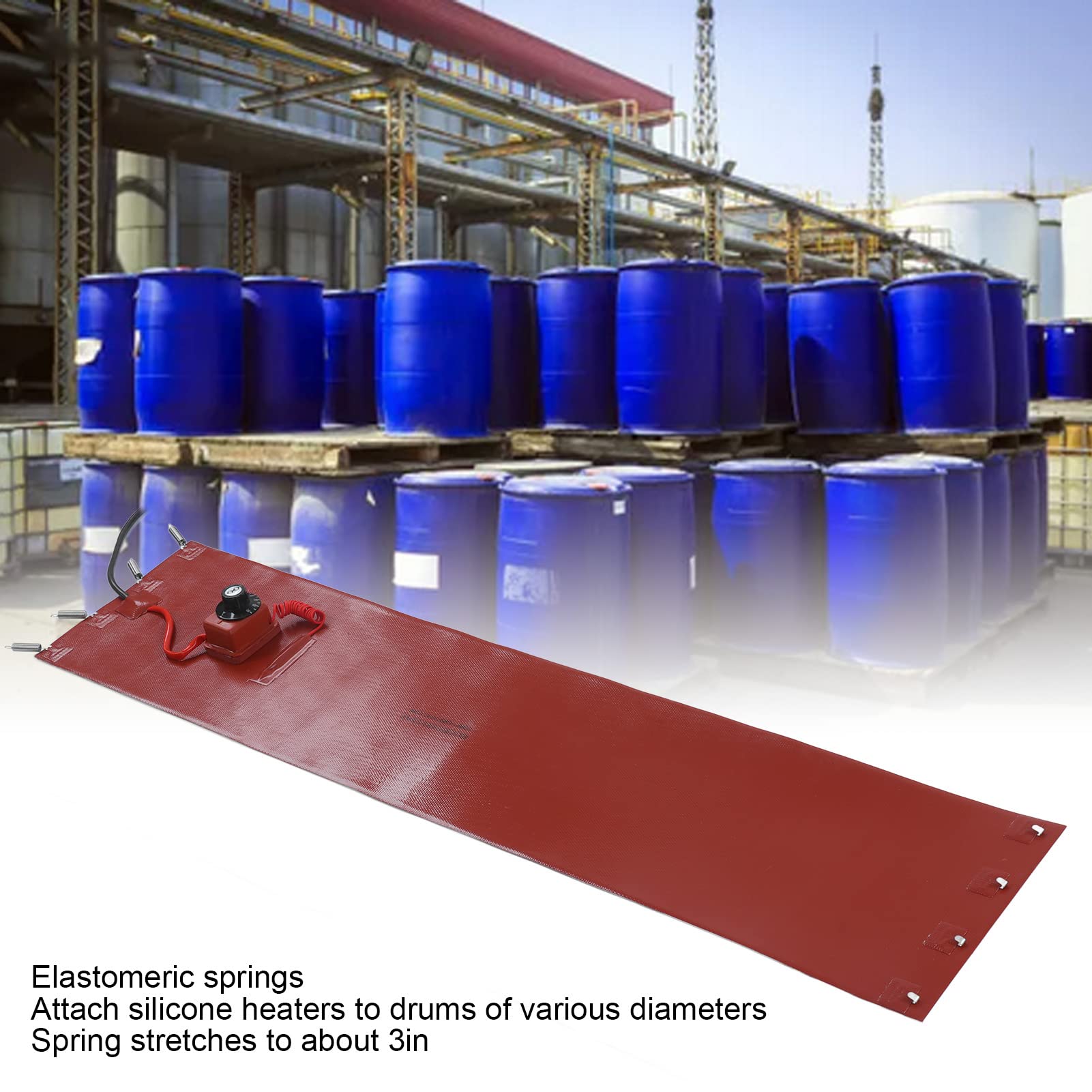 1200W Silicone Drum Heater Pad with Thermostat - 13.2 Gallon (50 Liter) Water Heater Insulation Blanket for 18.9in Gate Valve - Perfect for Industrial Drums, Pails & Chemical Storage in Cold Weather